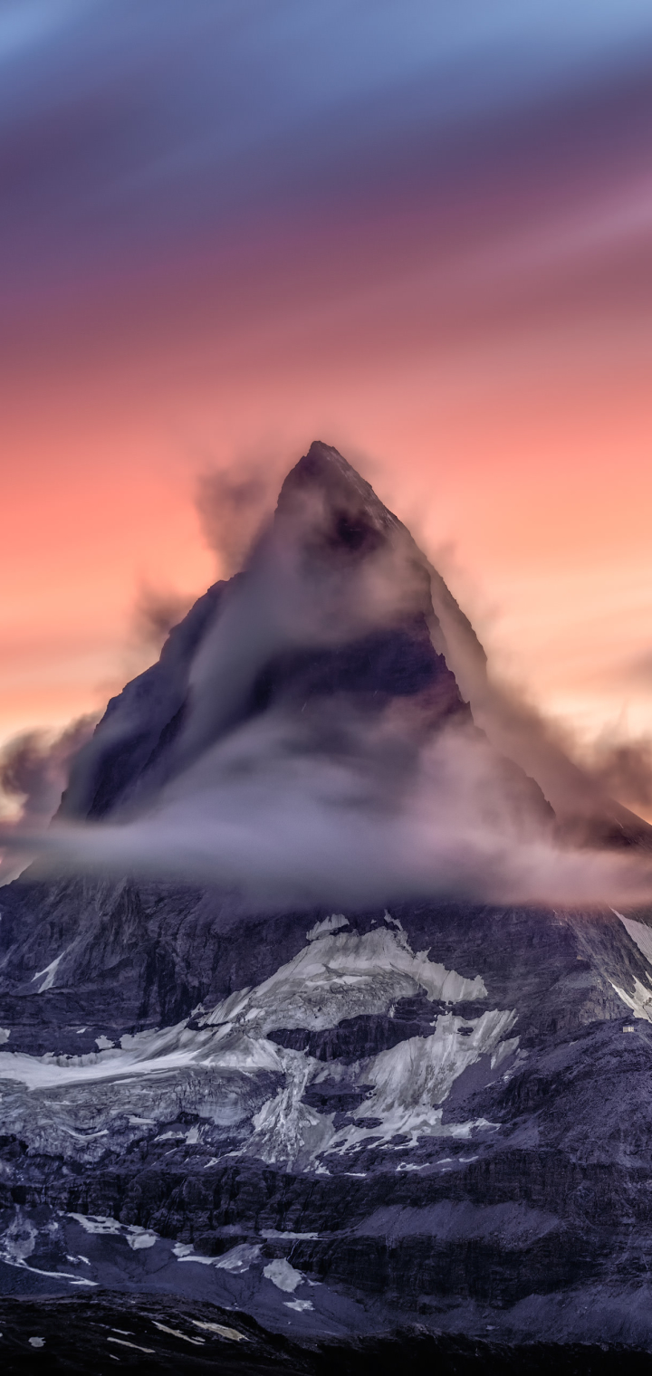 Download mobile wallpaper Nature, Sky, Mountains, Mountain, Peak, Earth, Cliff, Cloud, Matterhorn for free.