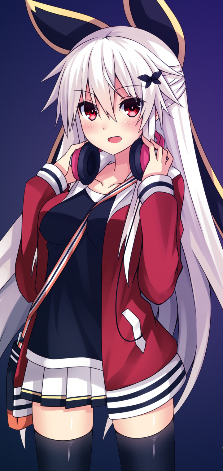 Handy-Wallpaper Kopfhörer, Rock, Lächeln, Erröten, Animes, Lange Haare, Weißes Haar, Kantai Sammlung kostenlos herunterladen.