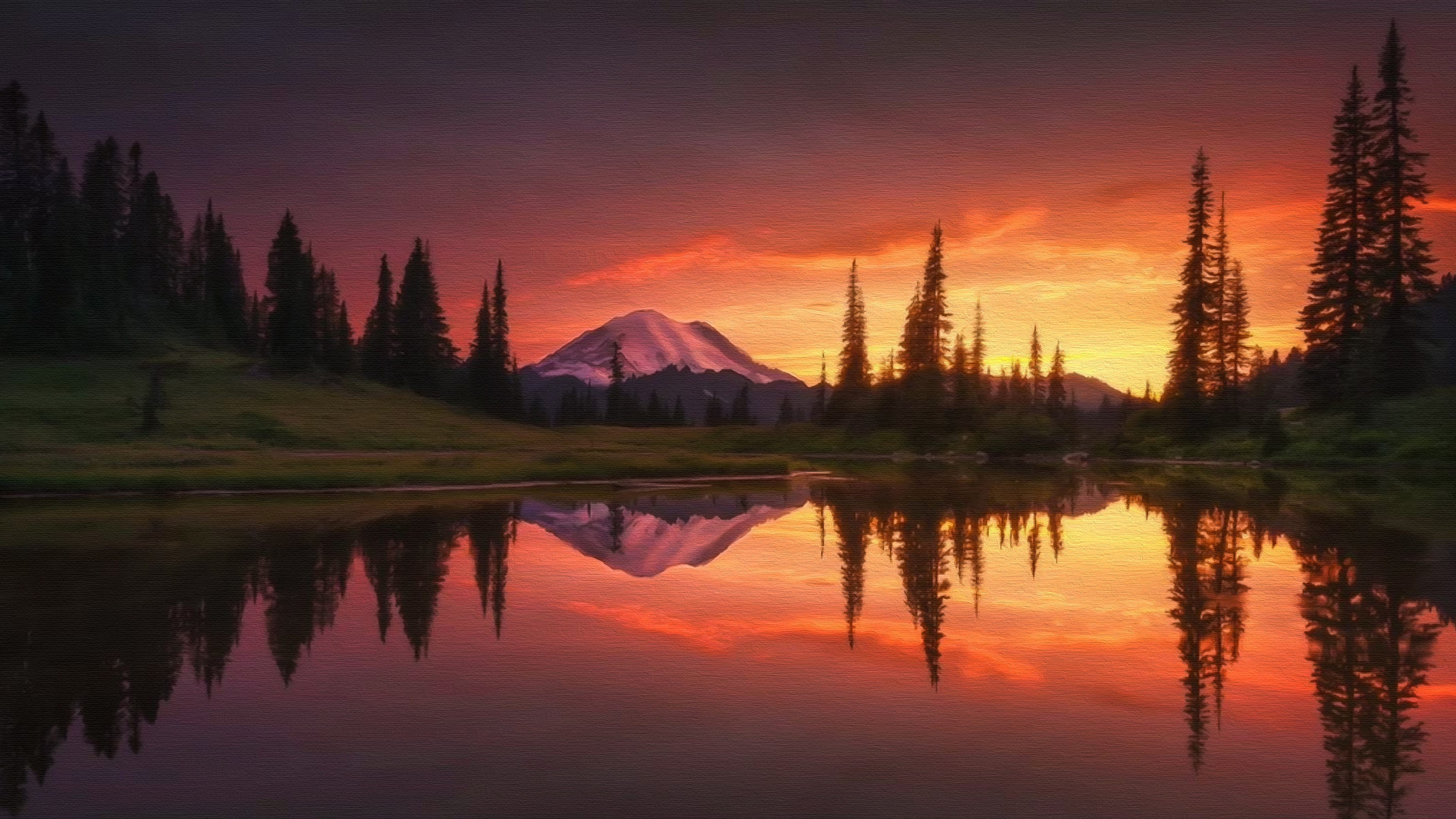 Free download wallpaper Sunset, Lake, Reflection, Artistic on your PC desktop
