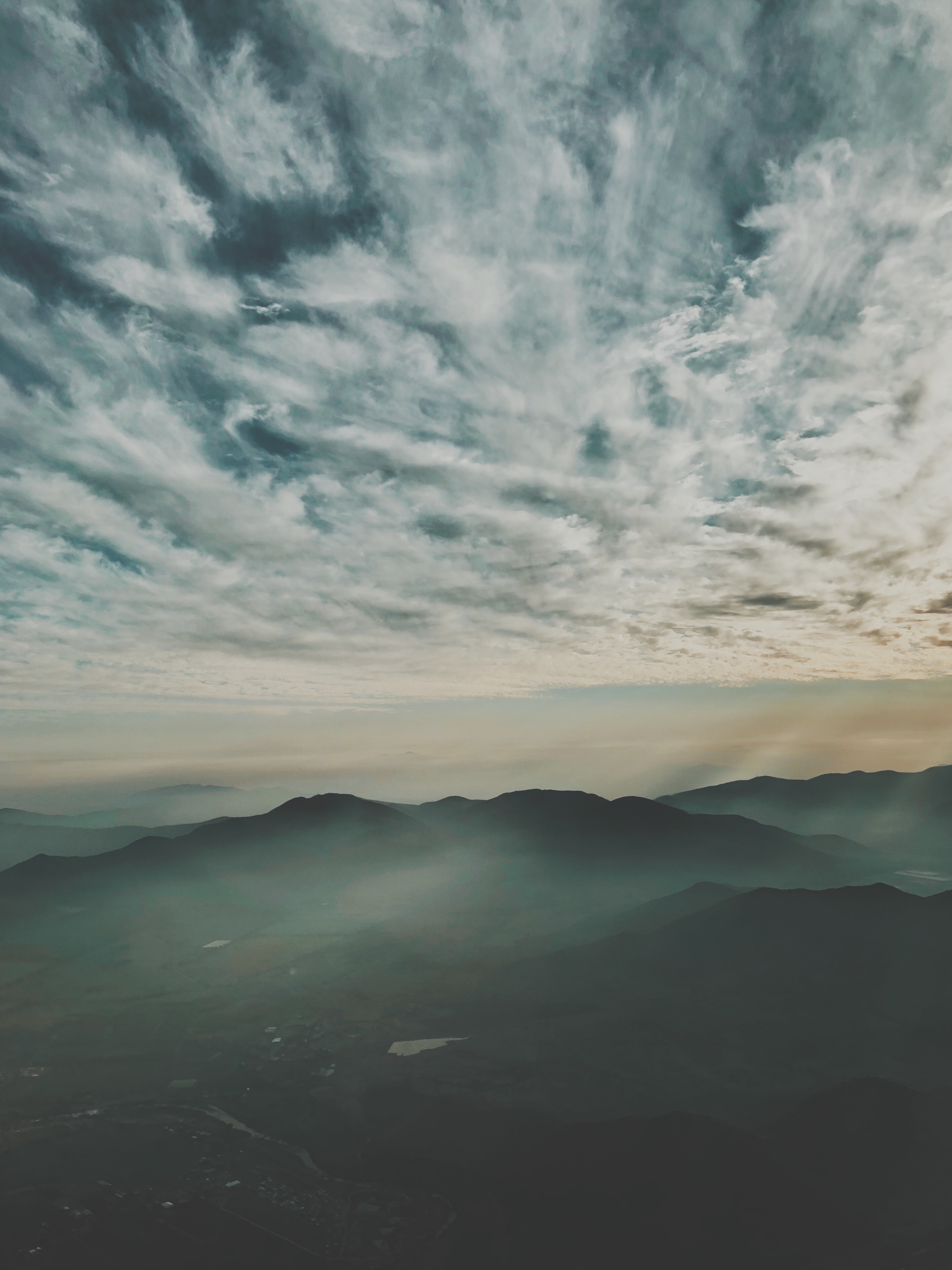 無料モバイル壁紙自然, 上から見る, 霧, 山脈, 地平線, スカイ, 雲をダウンロードします。
