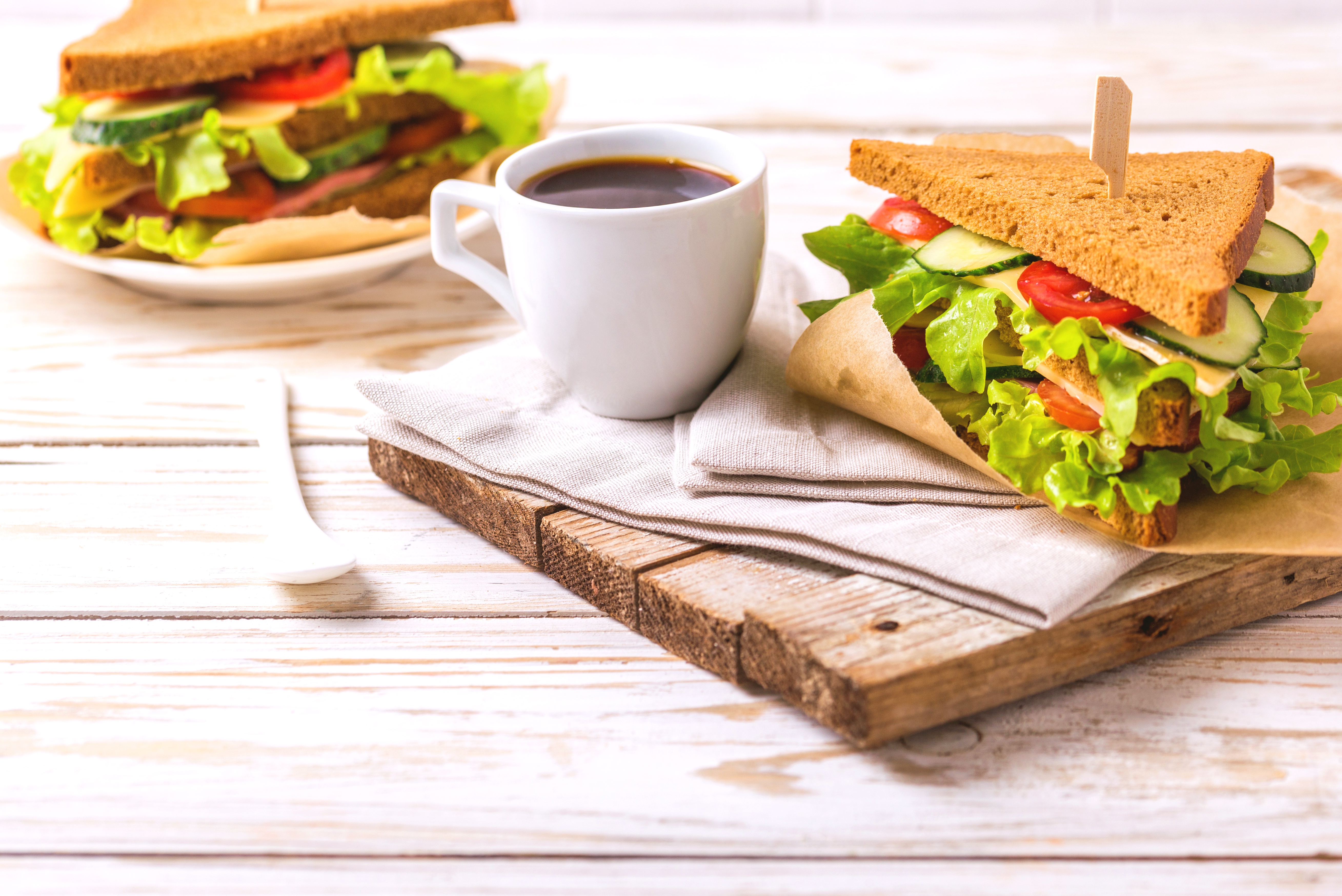 Free download wallpaper Food, Coffee, Still Life, Sandwich on your PC desktop