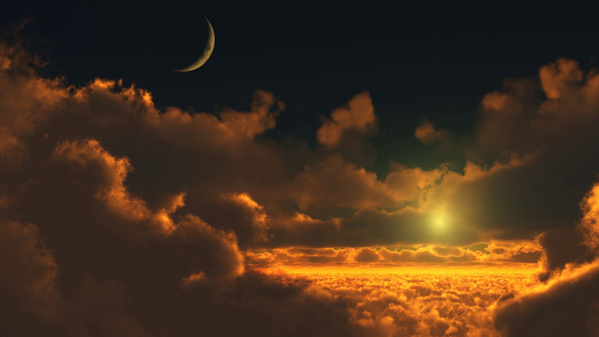 nature, sky, clouds, moon, height, glow