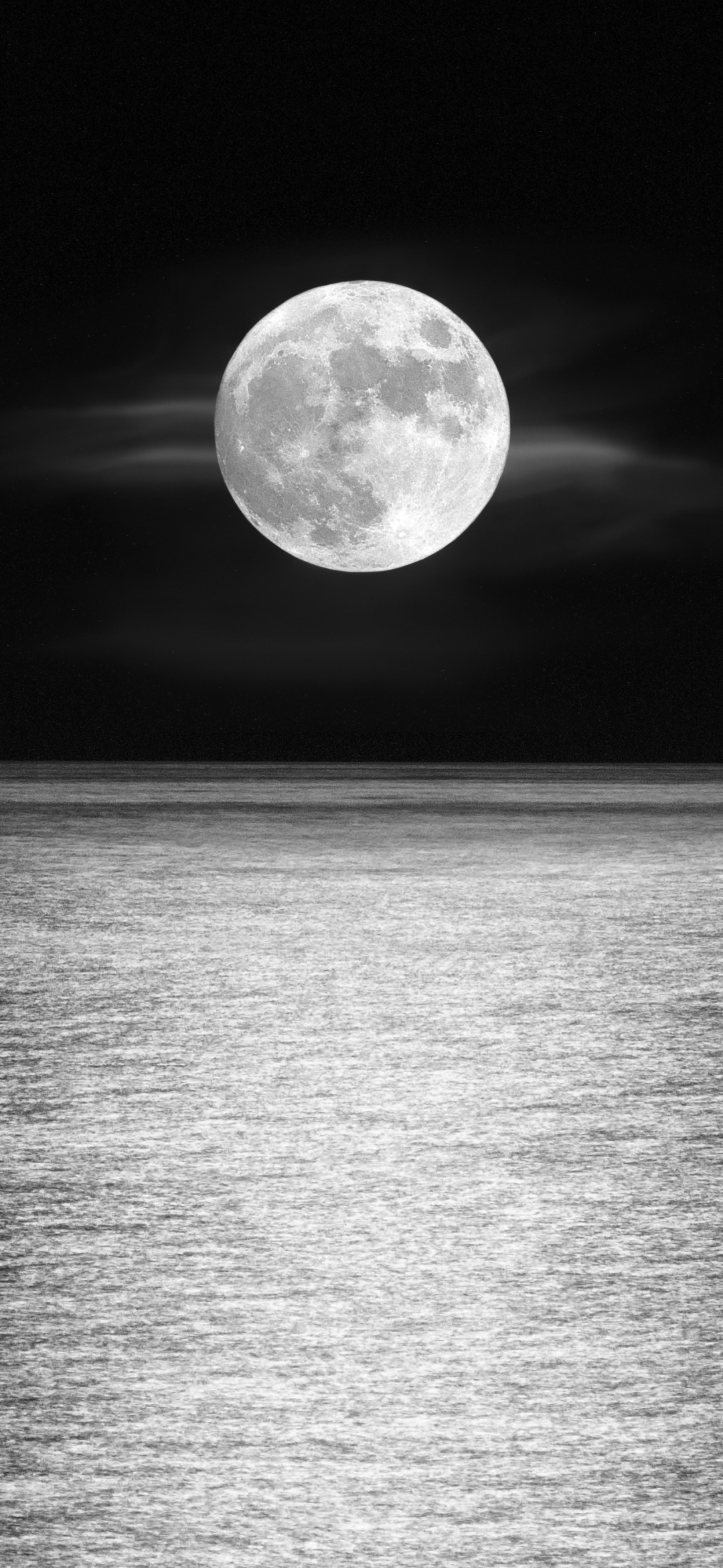 無料モバイル壁紙地平線, 海洋, 月, 地球, 月光, 黒 白をダウンロードします。