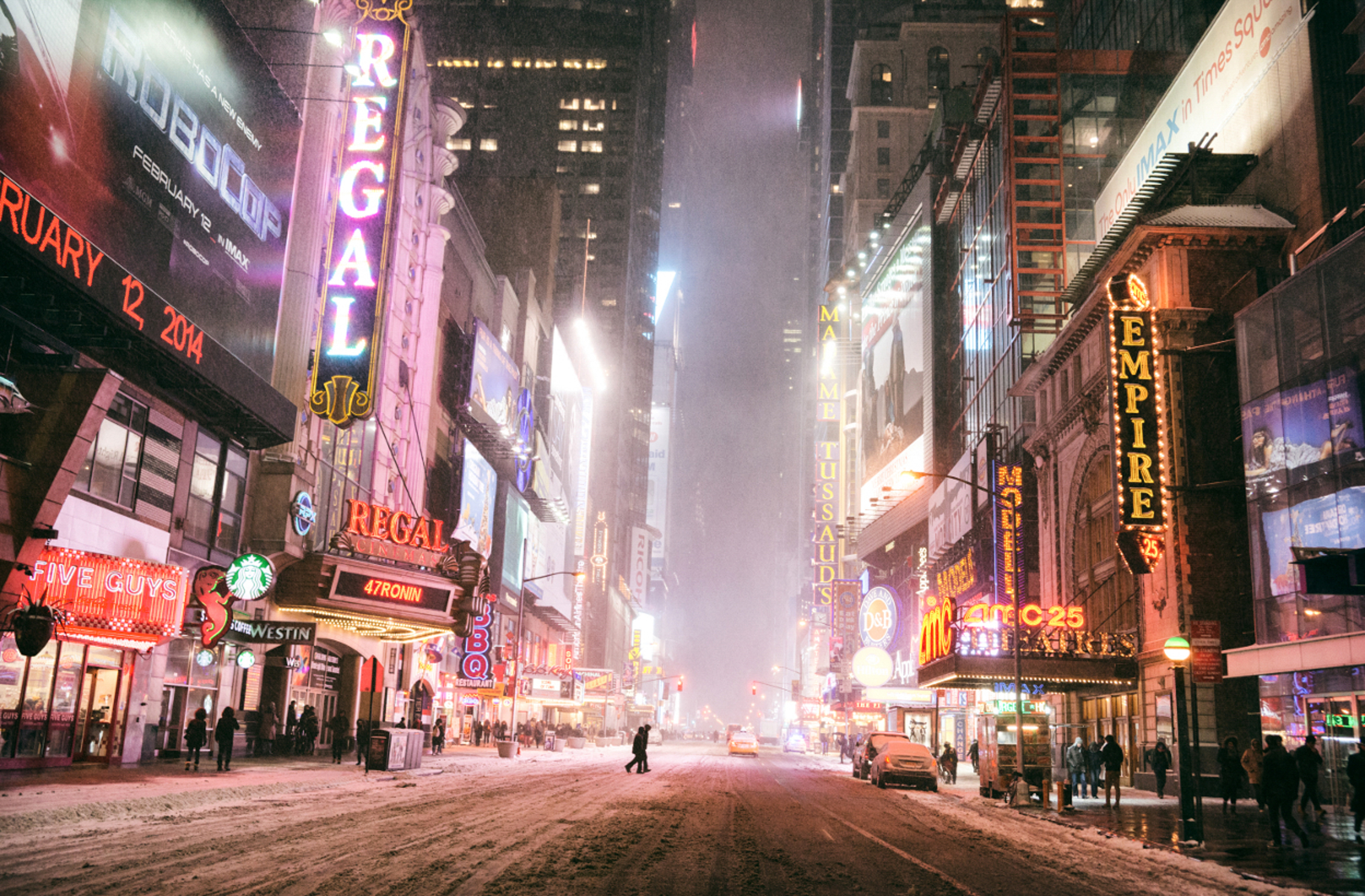 Скачати мобільні шпалери Нью Йорк, Сша, Міста, Світло, Сніг, Створено Людиною, Ніч, Місто безкоштовно.