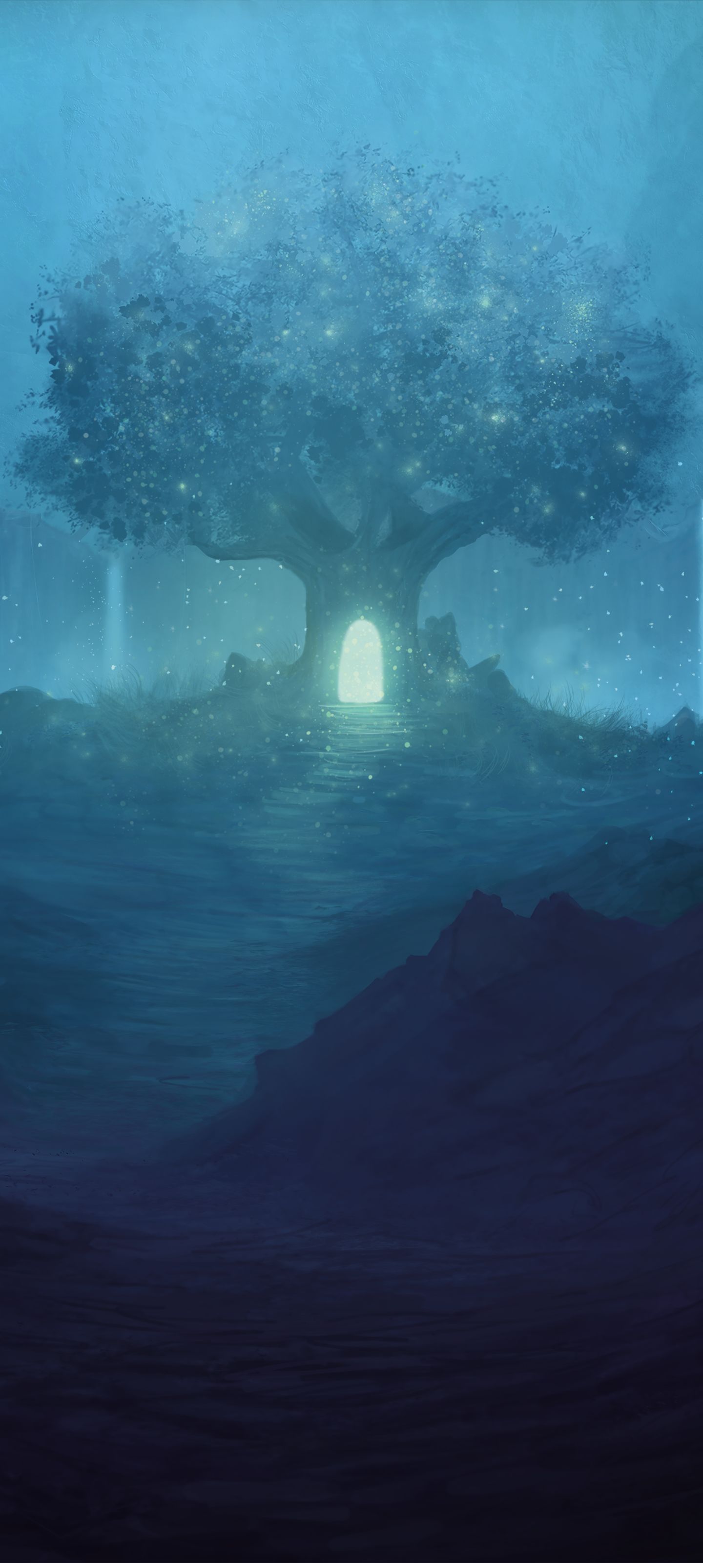 Download mobile wallpaper Landscape, Fantasy, Night, Tree for free.