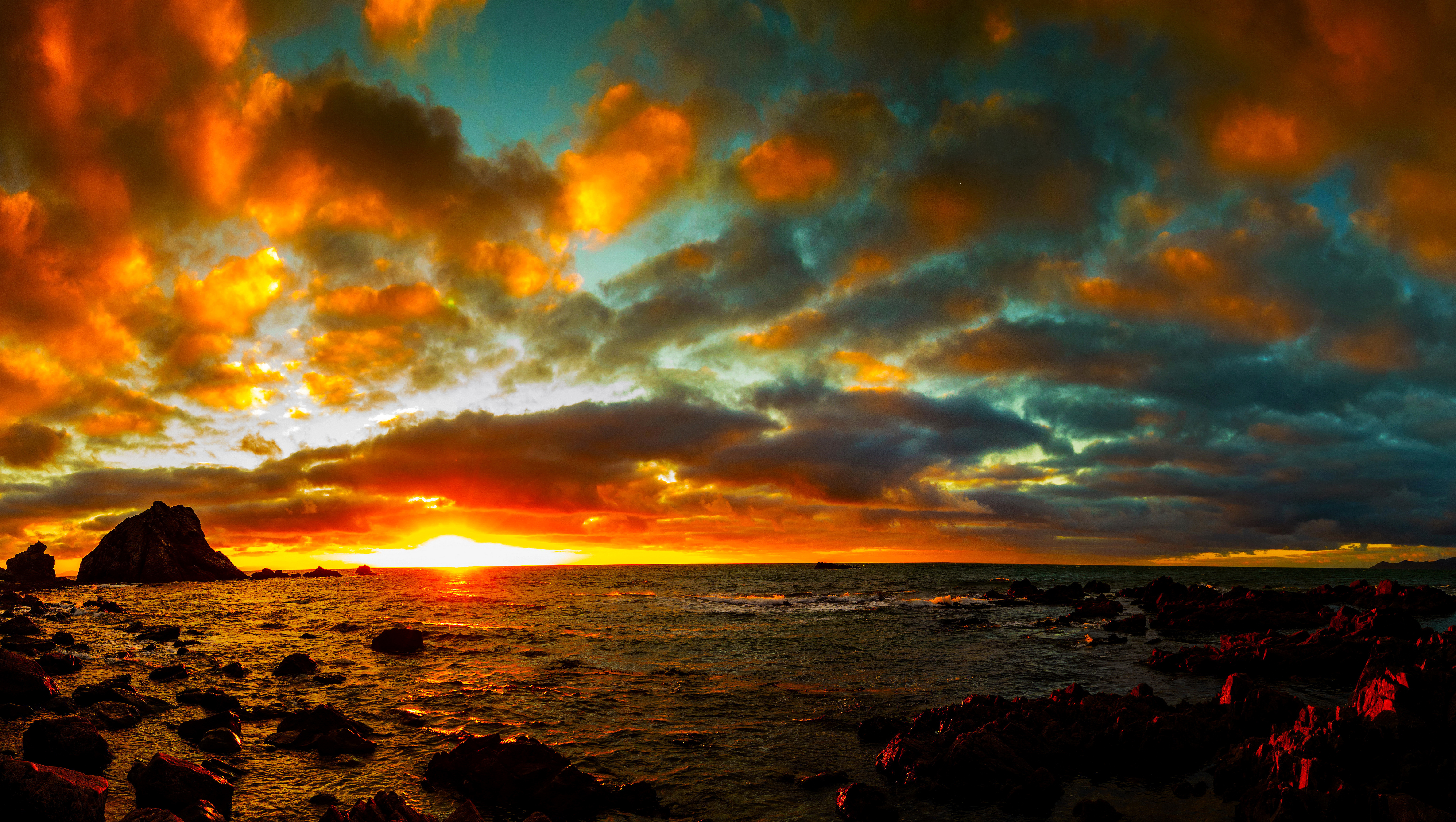 Скачать обои бесплатно Небо, Море, Облака, Горизонт, Океан, Земля/природа, Закат Солнца, Оранжевый Цвет) картинка на рабочий стол ПК