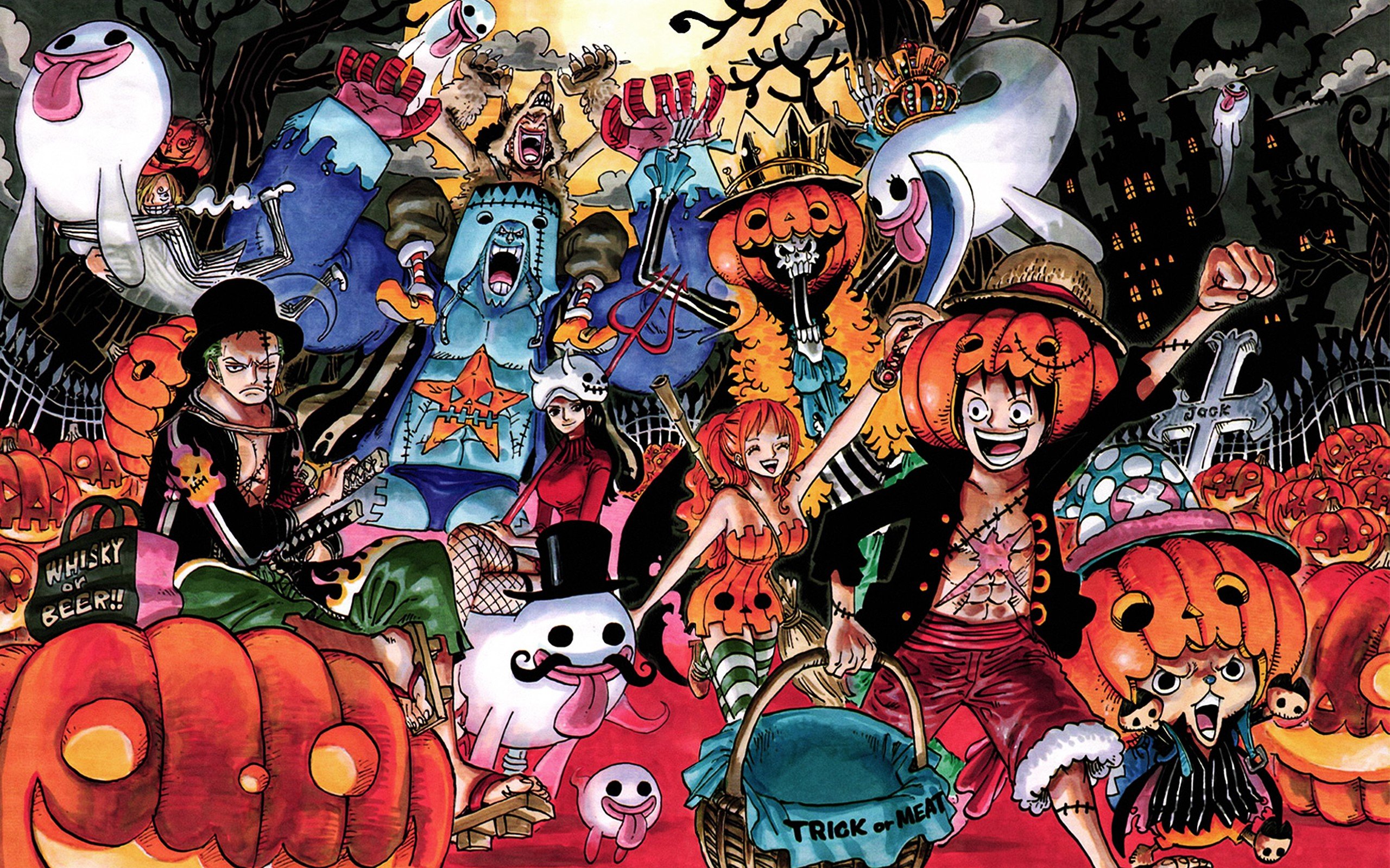 Handy-Wallpaper Halloween, Animes, Feiertag, One Piece, Tony Tony Chopper, Lysop (One Piece), Roronoa Zorro, Affe D Luffy, Nami (Einteiler), Sanji (Einteiler), Bach (Einteiler), Nico Robin, Franky (Einteiler) kostenlos herunterladen.