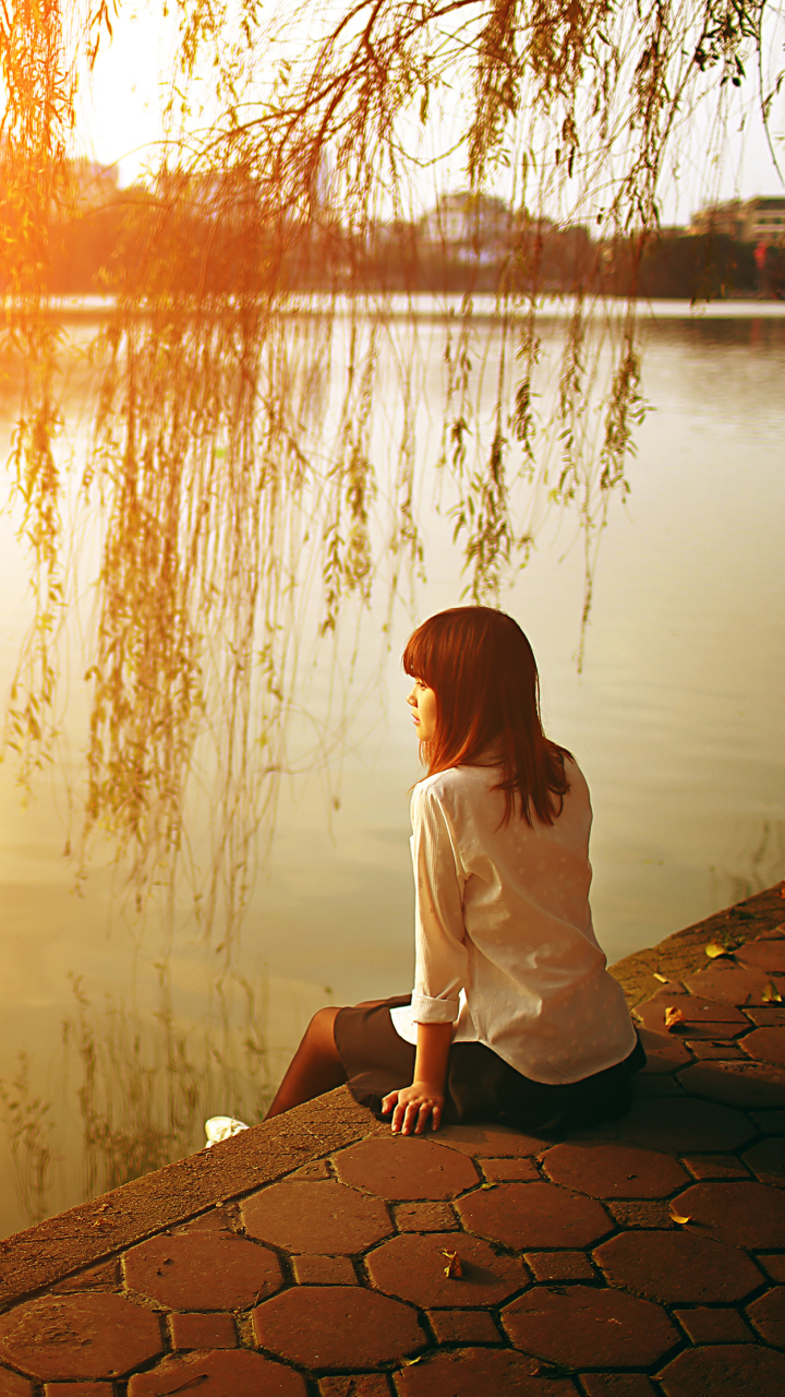 Download mobile wallpaper River, Women, Asian for free.