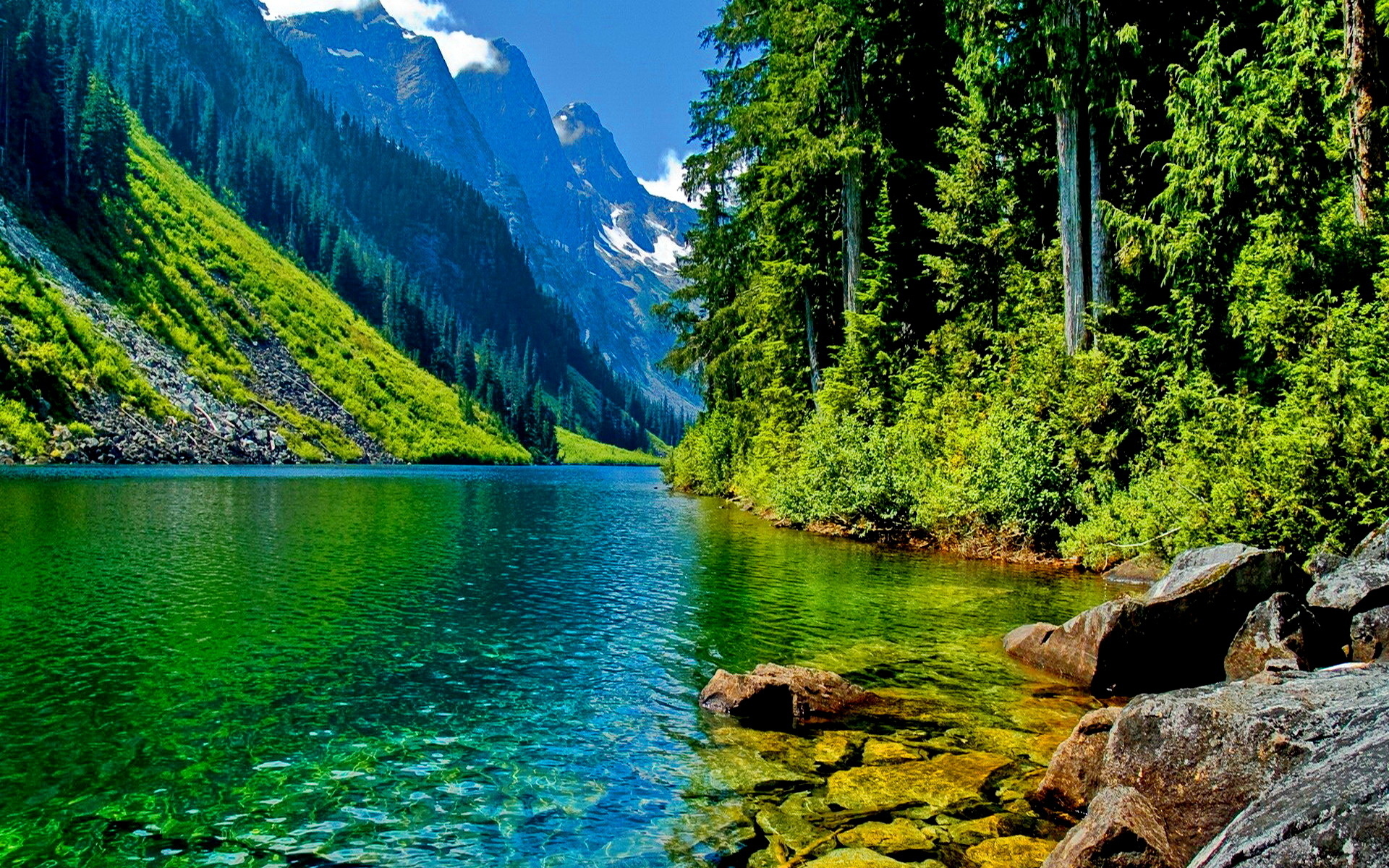 Скачать картинку Вода, Река, Гора, Озеро, Лес, Дерево, Земля/природа в телефон бесплатно.