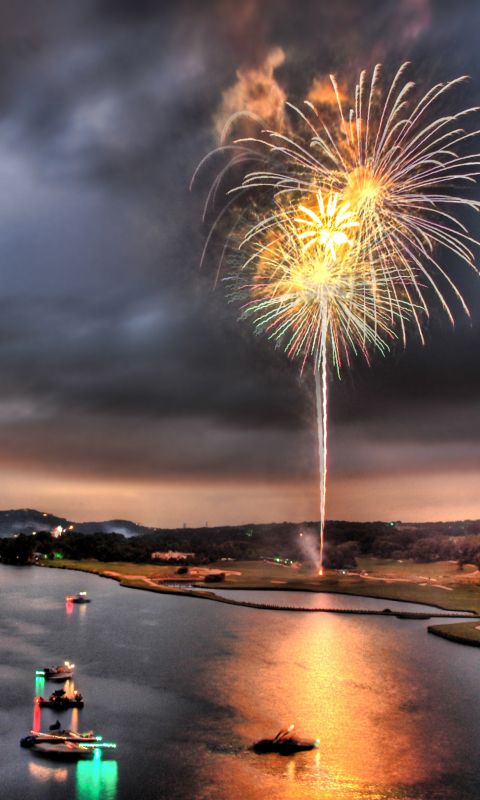 Handy-Wallpaper Fluss, Feuerwerk, Fotografie kostenlos herunterladen.