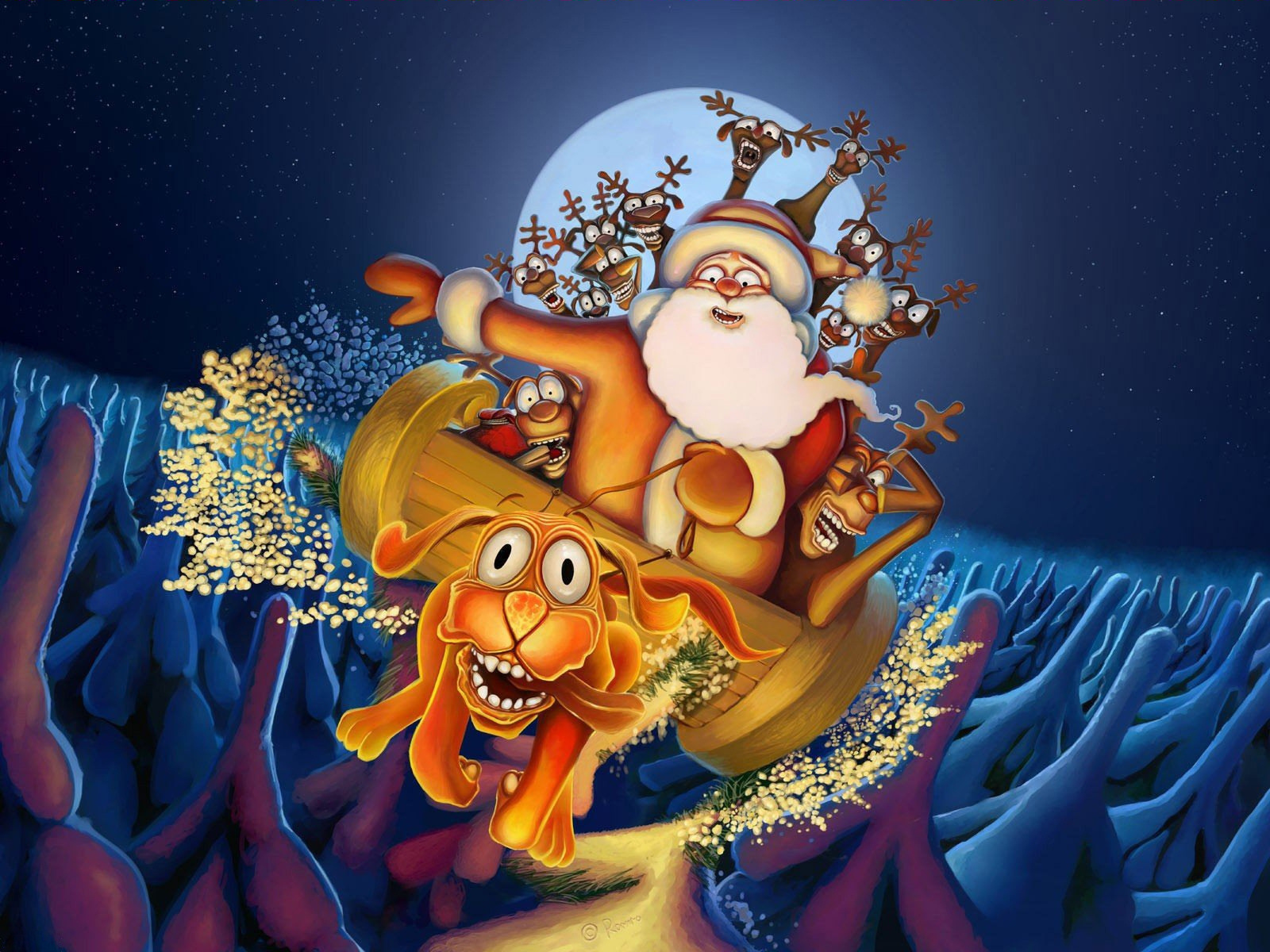 Free download wallpaper Dog, Christmas, Holiday, Santa, Humor, Reindeer on your PC desktop
