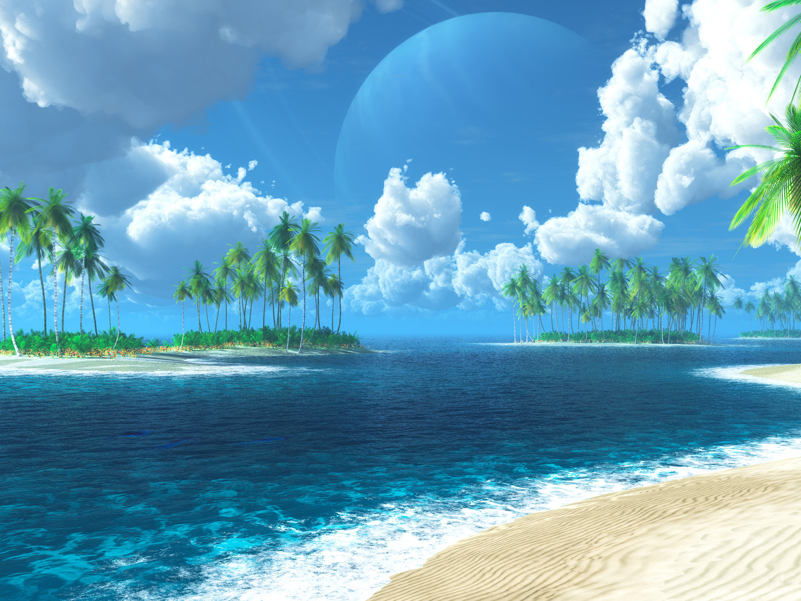 Handy-Wallpaper Landschaft, Clouds, Palms, Sea, Strand kostenlos herunterladen.