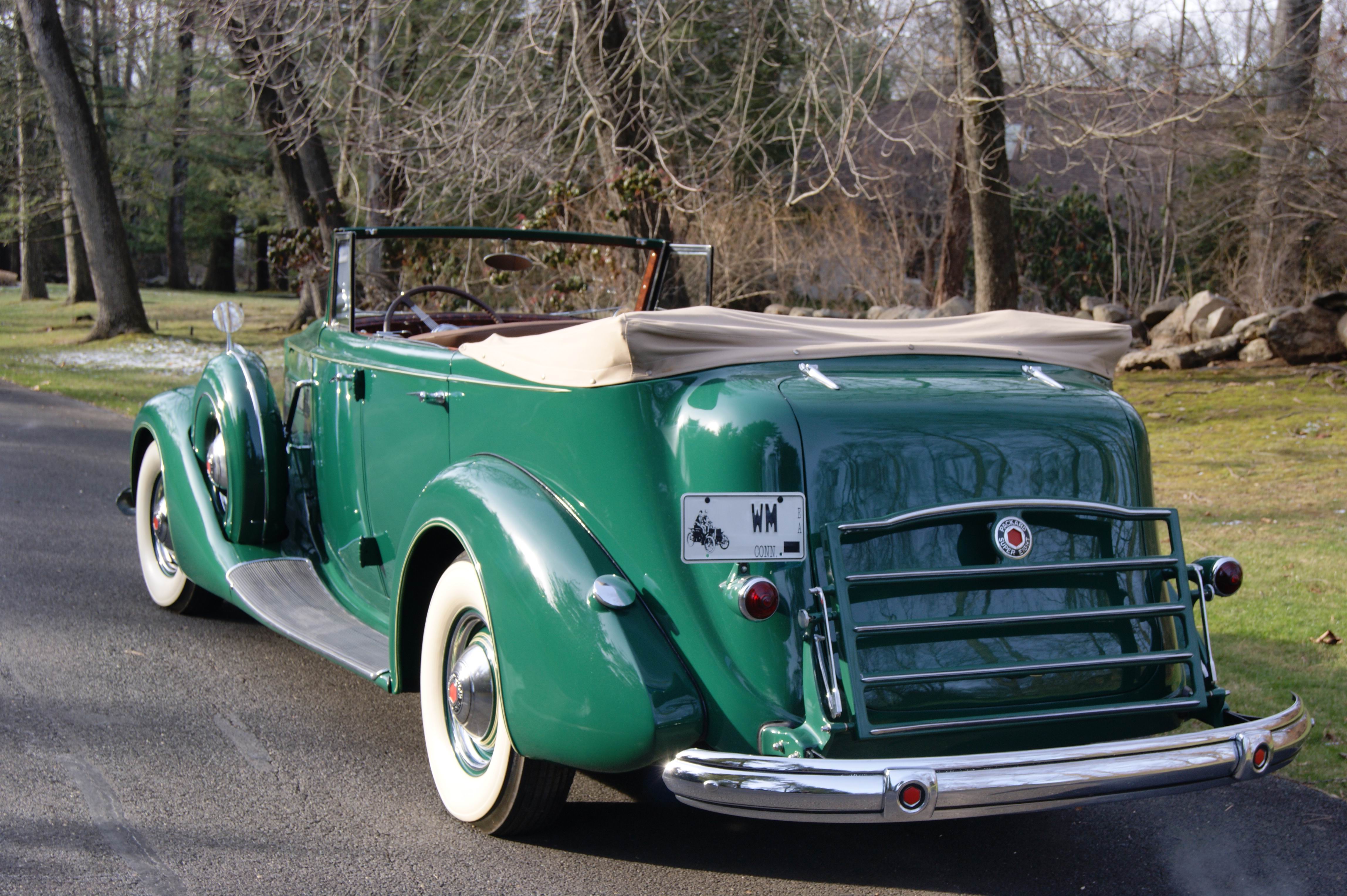 Download mobile wallpaper Car, Old Car, Vintage Car, Vehicles, Green Car, Packard Super Eight Convertible Sedan for free.