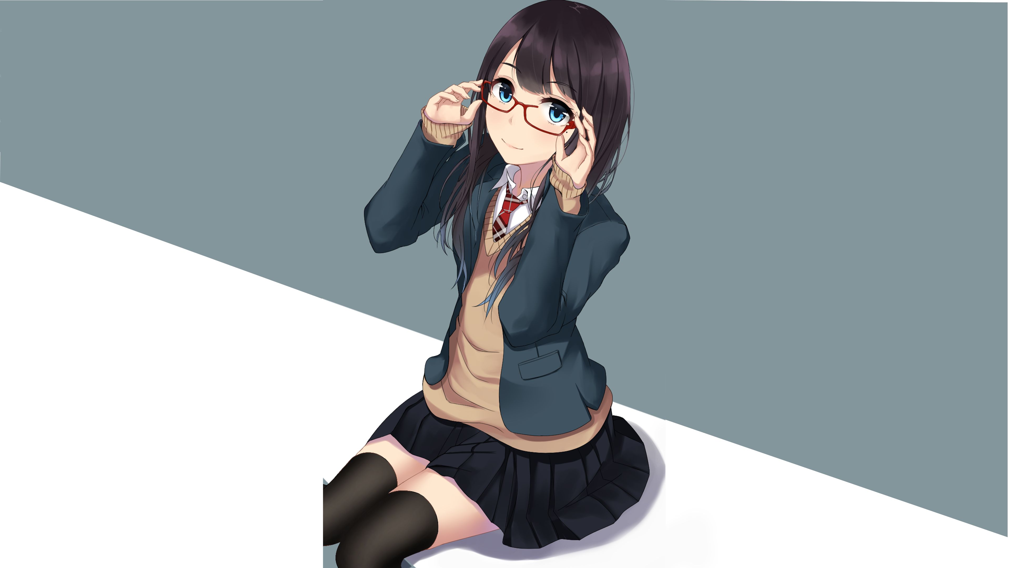 Descarga gratis la imagen Lentes, Ojos Azules, Falda, Original, Animado, Pelo Largo, Uniforme Escolar, Pelo Negro en el escritorio de tu PC