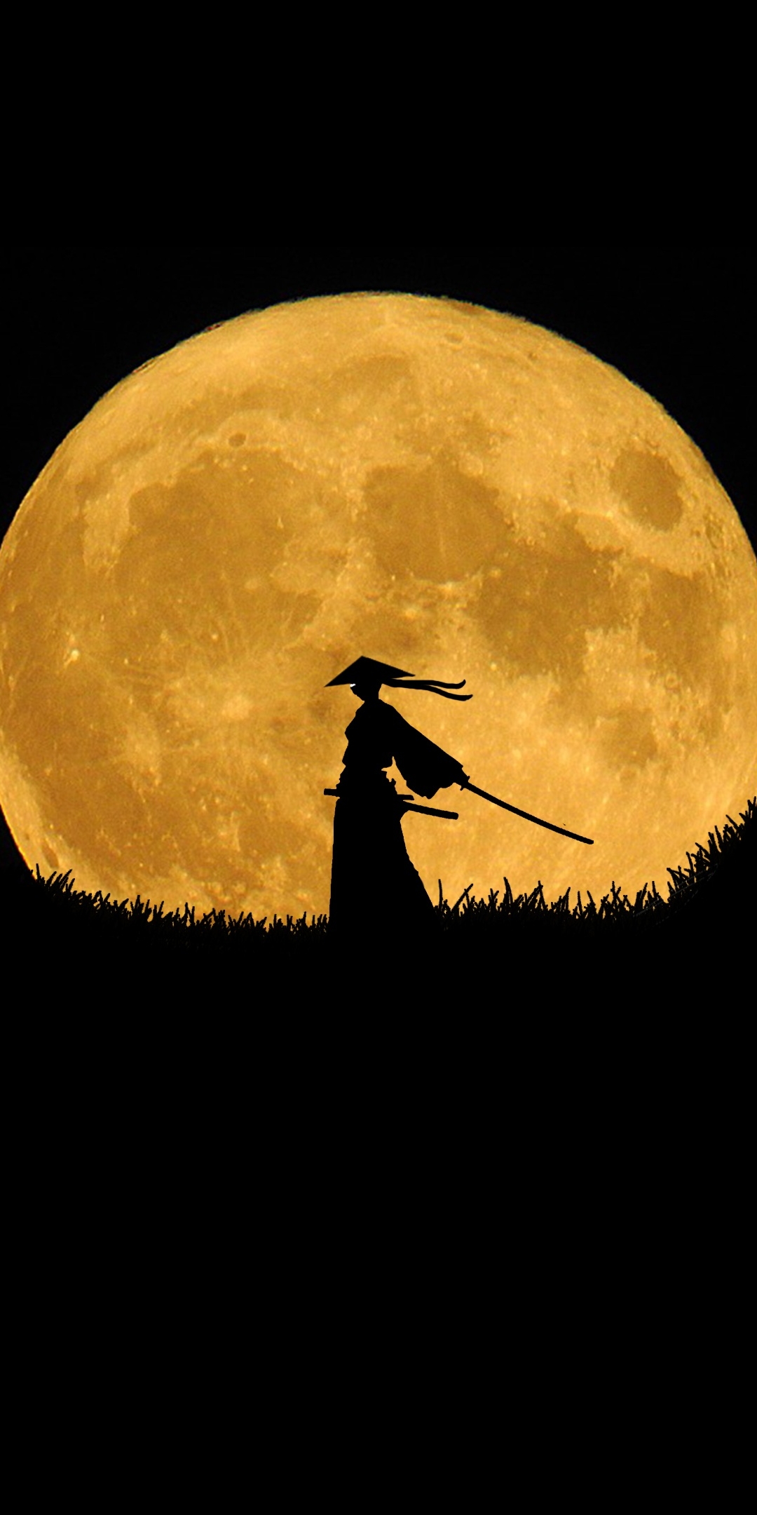 Download mobile wallpaper Fantasy, Moon, Samurai for free.