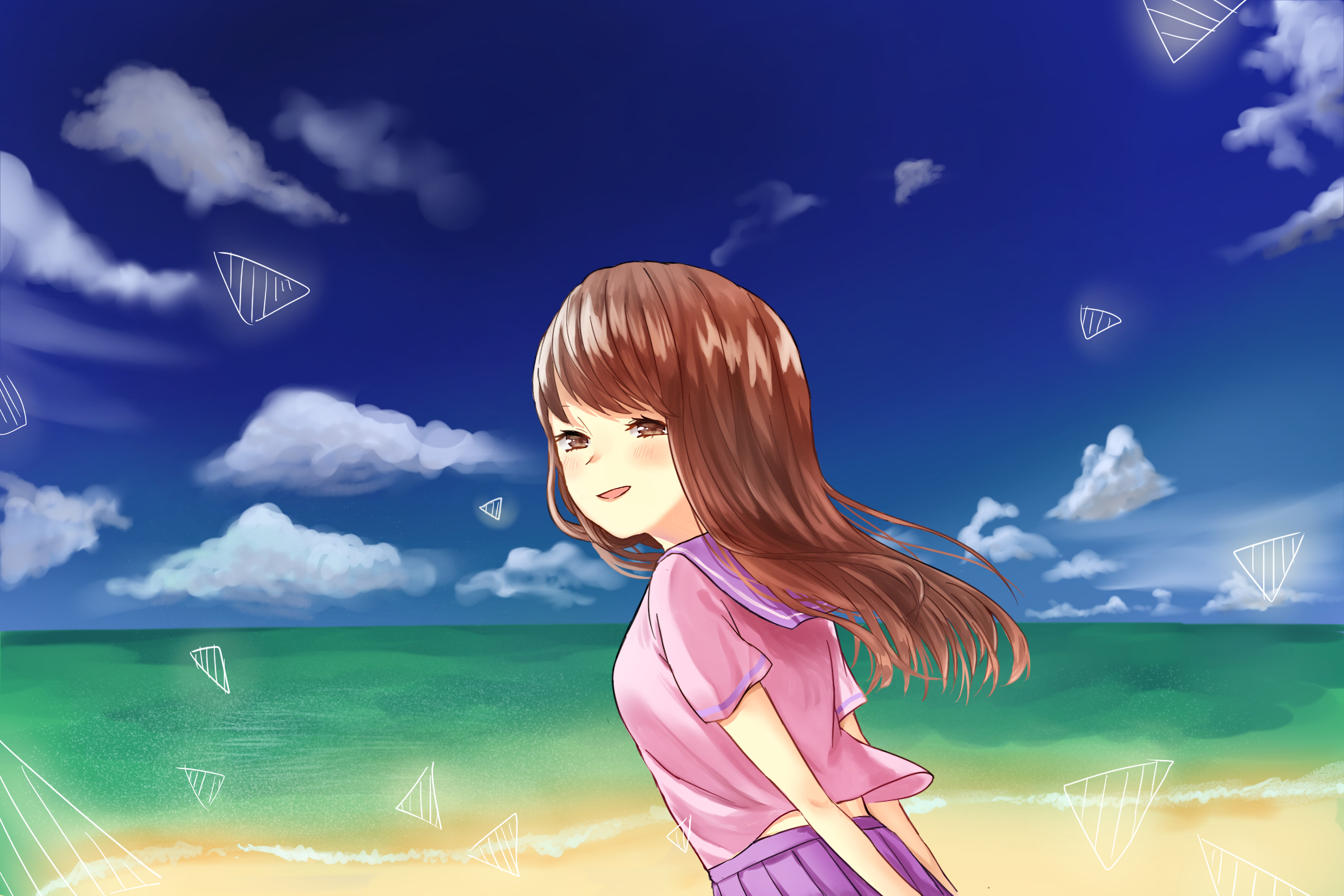 Download mobile wallpaper Sight, Opinion, Sea, Beach, Girl, Anime for free.