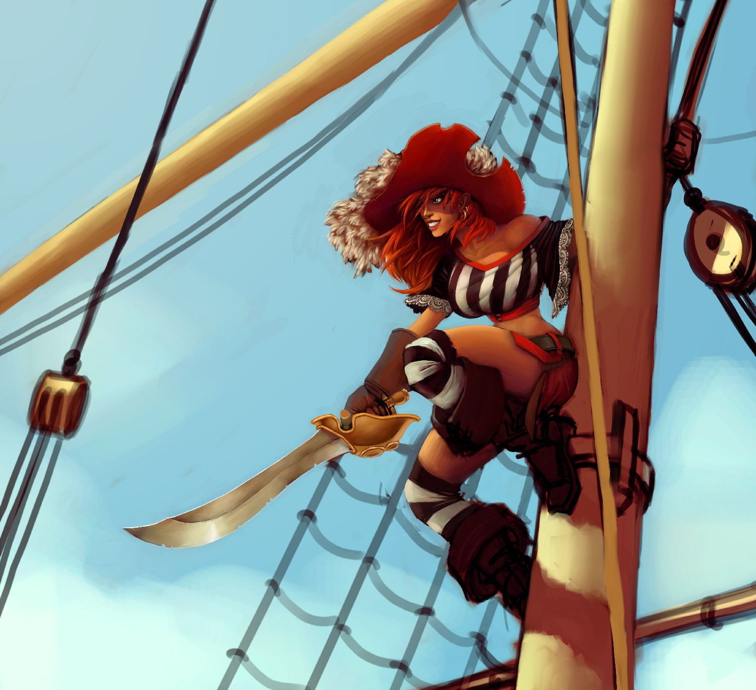 Download mobile wallpaper Fantasy, Redhead, Pirate for free.