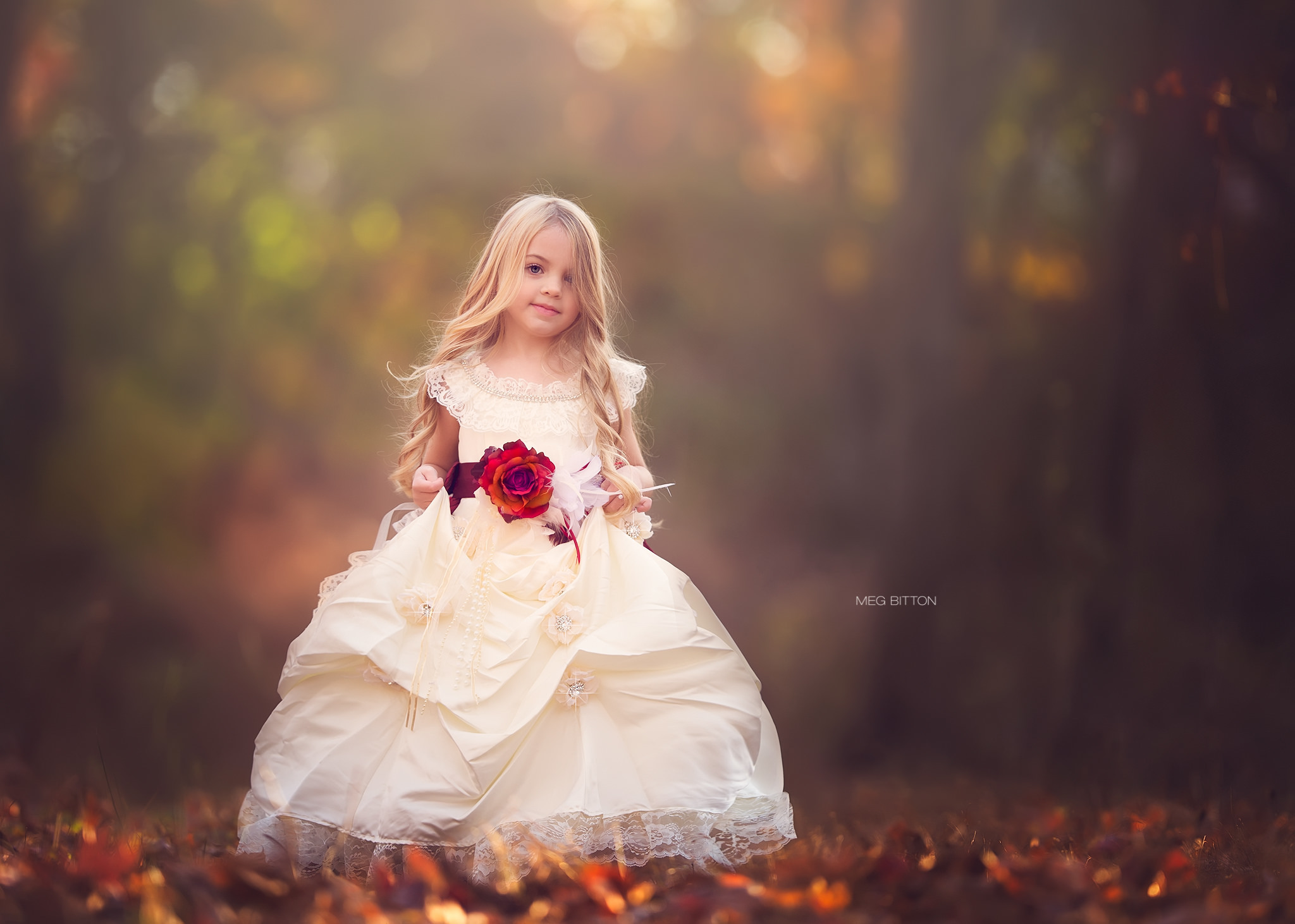 Download mobile wallpaper Rose, Child, Blonde, Cute, Dress, Photography, Long Hair, Little Girl, White Dress for free.