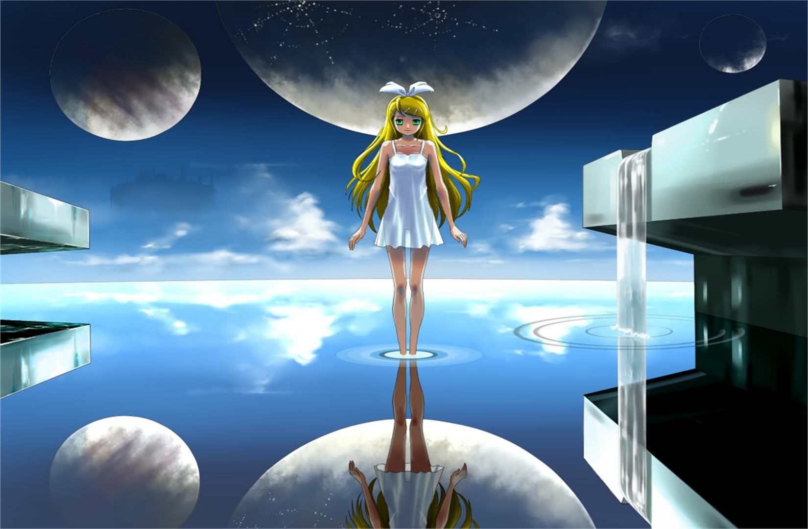 Download mobile wallpaper Rin Kagamine, Vocaloid, Moon, Sky, Anime for free.
