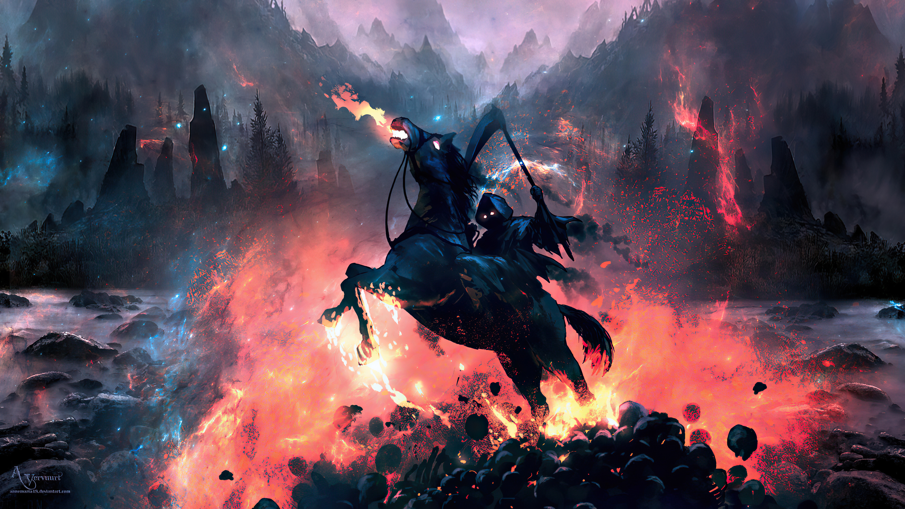 Download mobile wallpaper Dark, Horse, Grim Reaper for free.