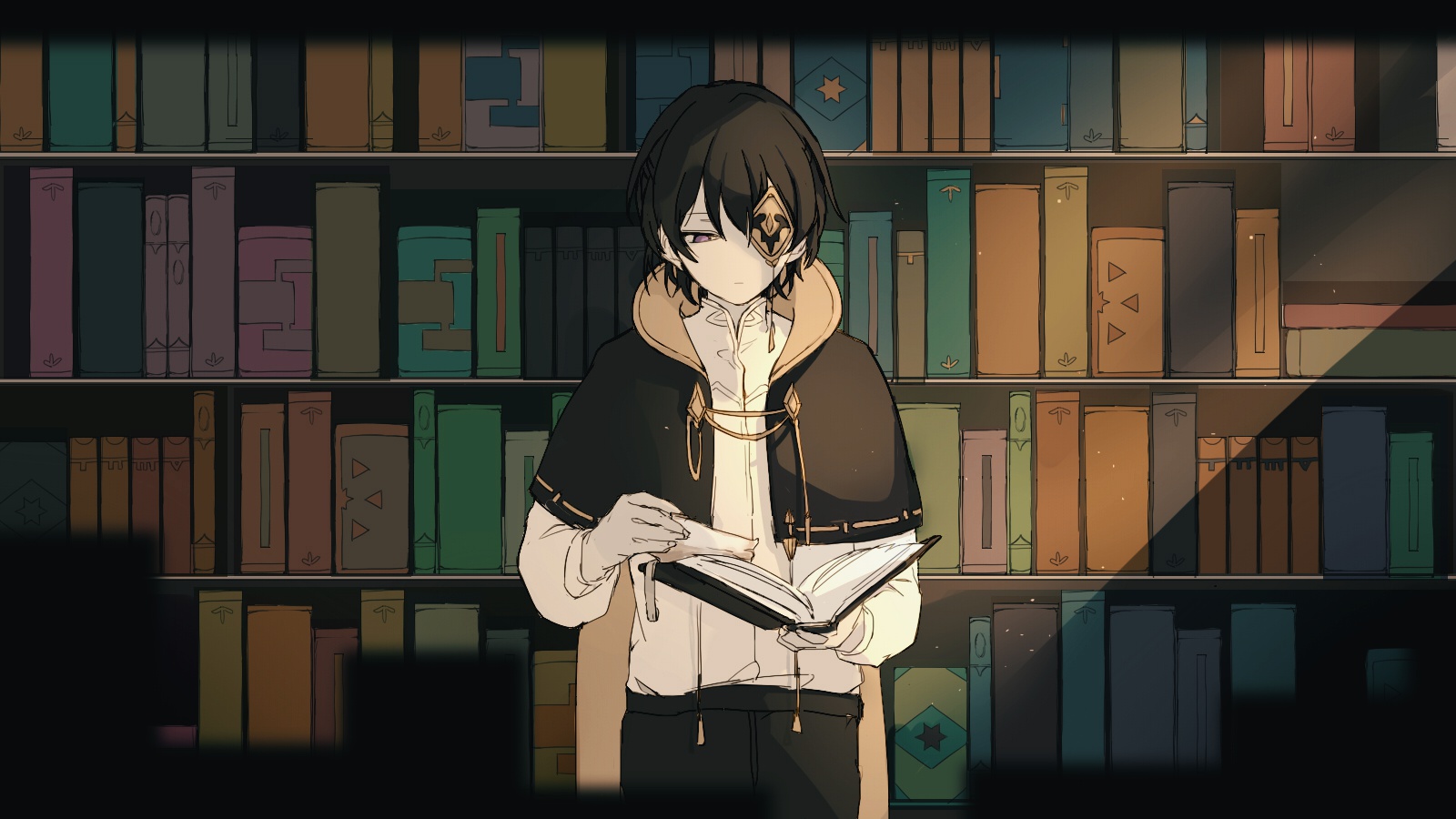 Download mobile wallpaper Anime, Book, Library, Original, Eye Patch for free.