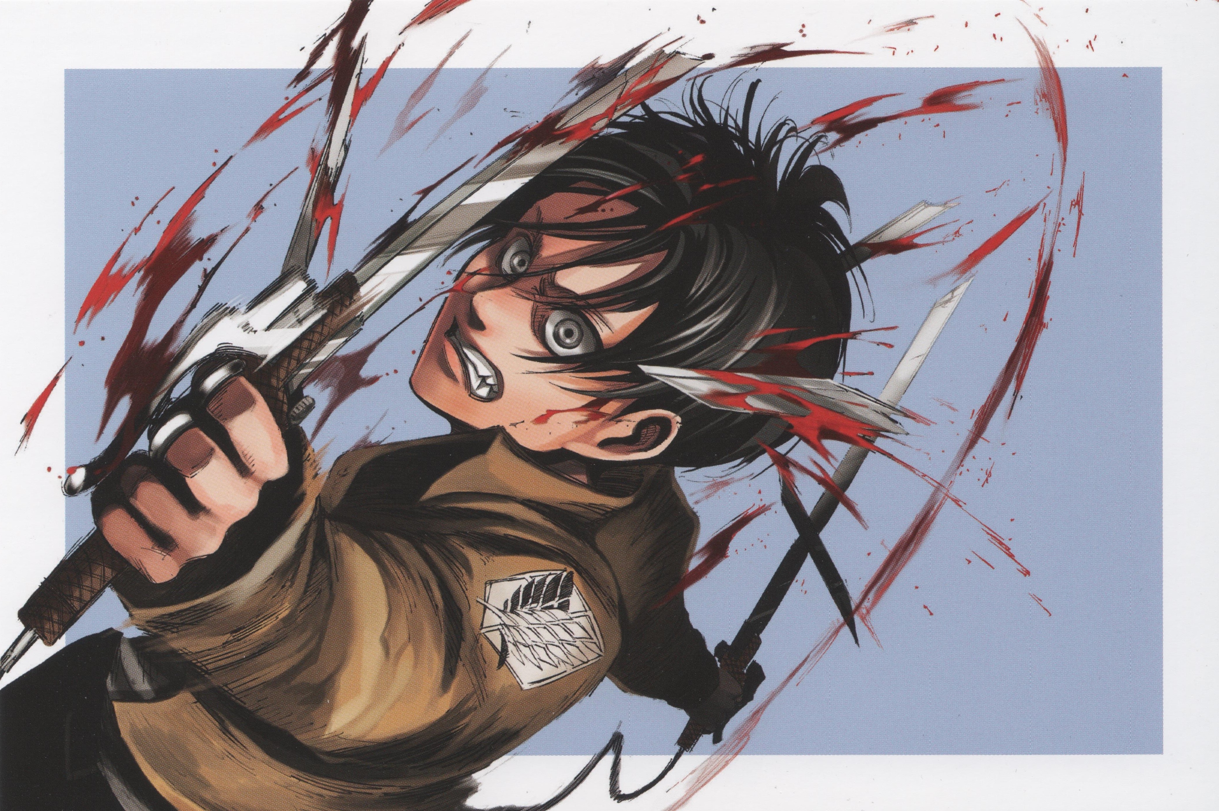 Free download wallpaper Anime, Weapon, Blood, Black Hair, Eren Yeager, Attack On Titan on your PC desktop