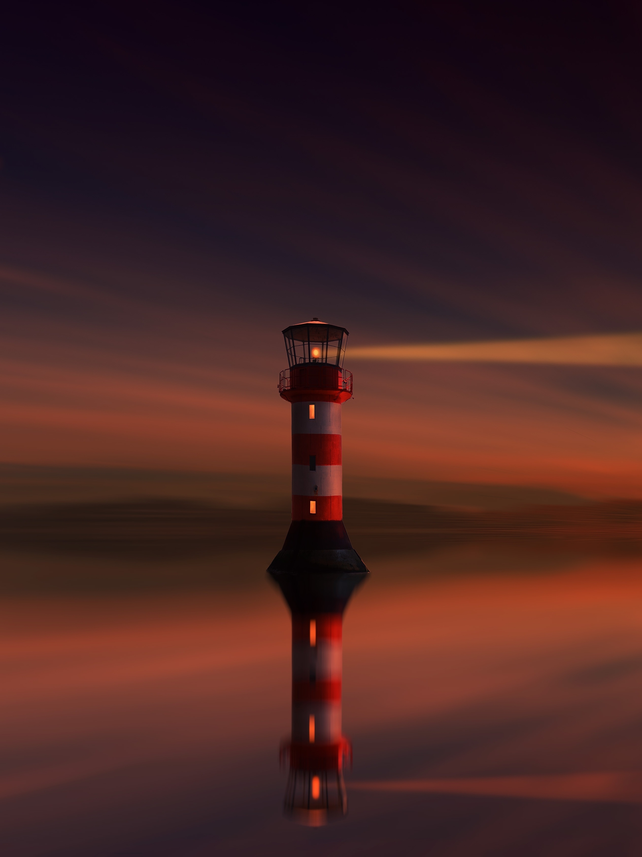 Download mobile wallpaper Sunset, Reflection, Lighthouse, Man Made for free.