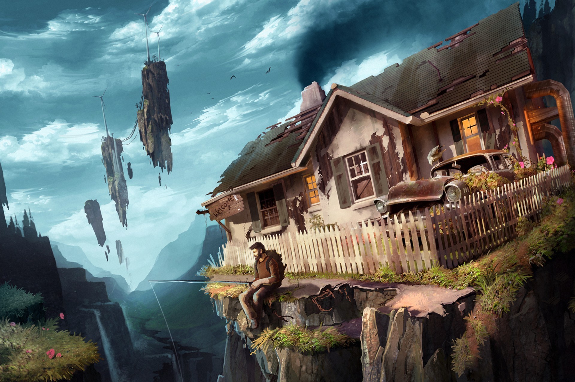 Download mobile wallpaper Landscape, Fantasy, House, Sci Fi, Post Apocalyptic for free.