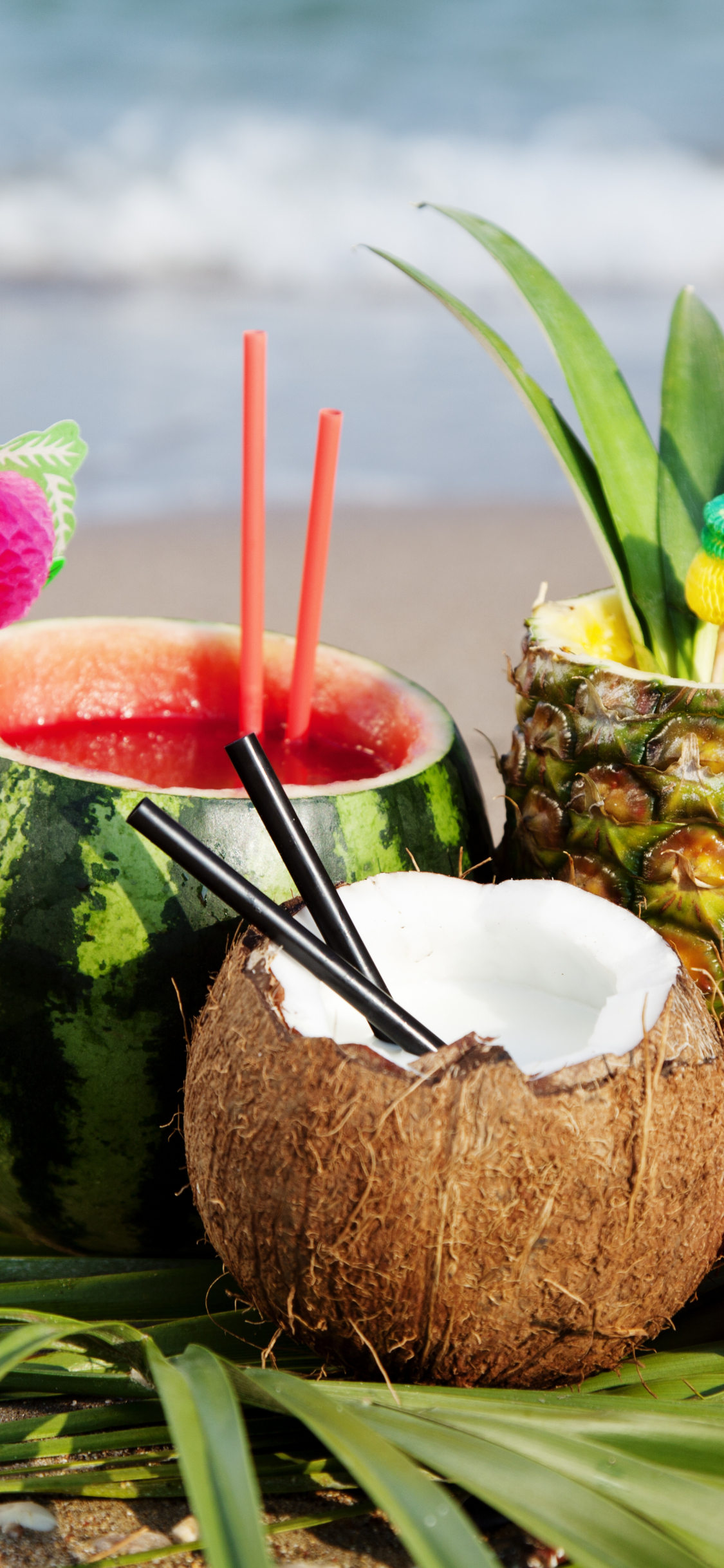 Download mobile wallpaper Food, Watermelon, Coconut, Pineapple, Cocktail for free.