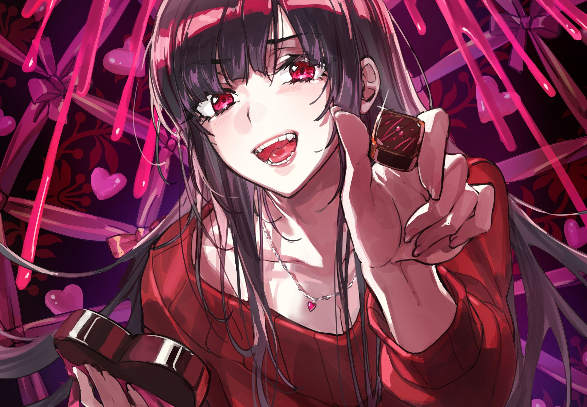 Download mobile wallpaper Valentine's Day, Anime, Original, Red Eyes, Black Hair, Long Hair for free.