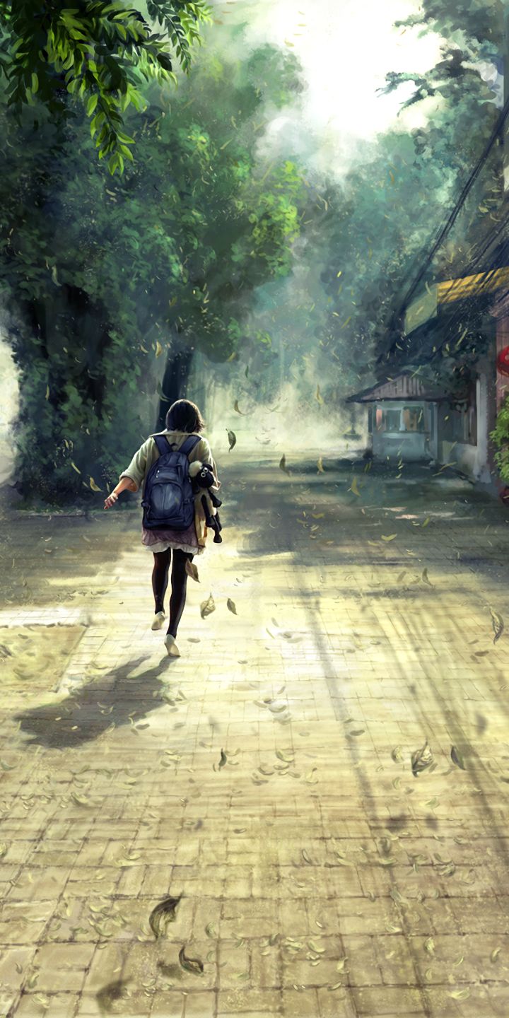 Download mobile wallpaper Anime, Street, Wind, Running for free.