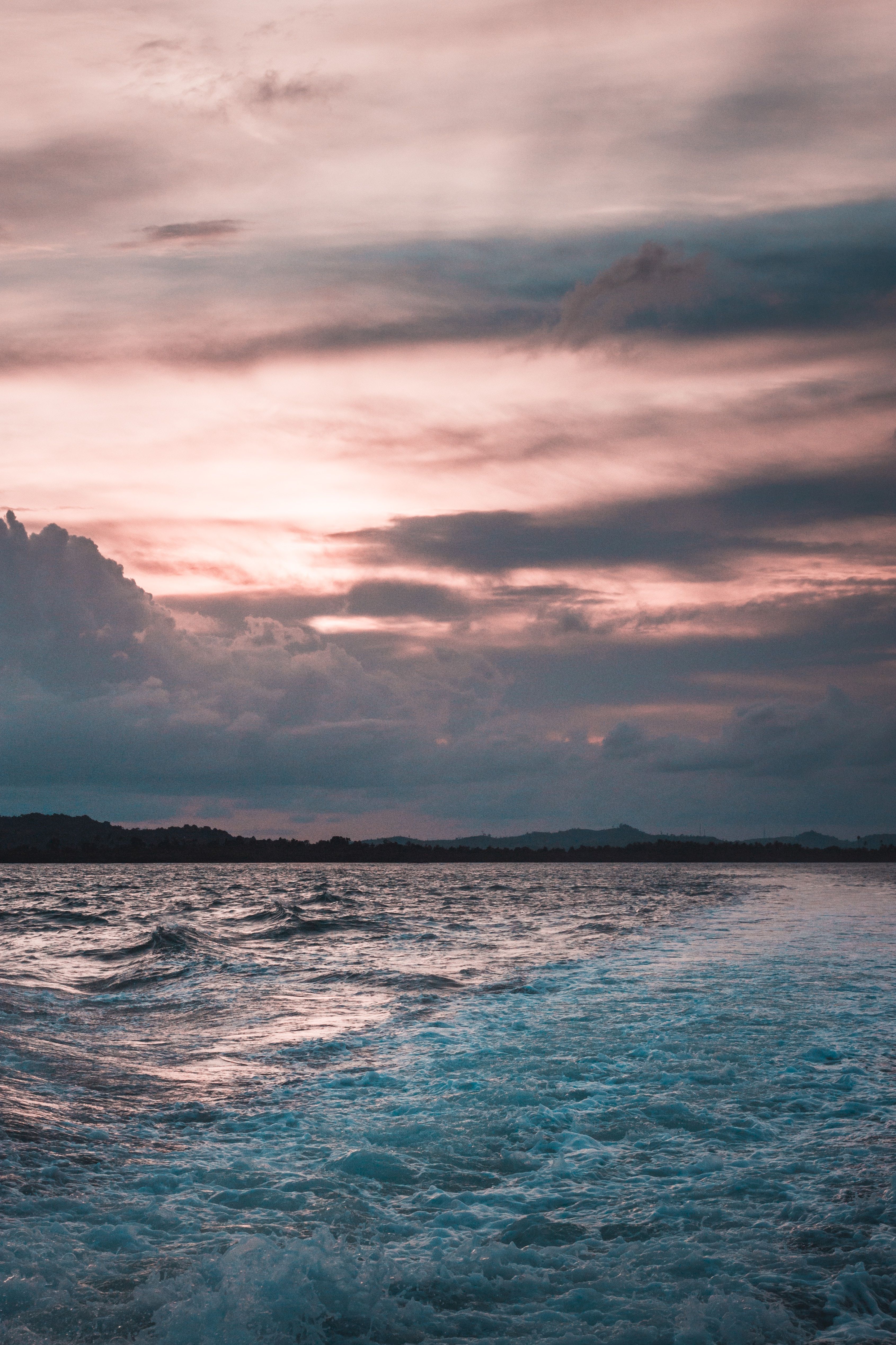 nature, indonesia, sunset, waves, horizon, ocean, foam, surf phone background