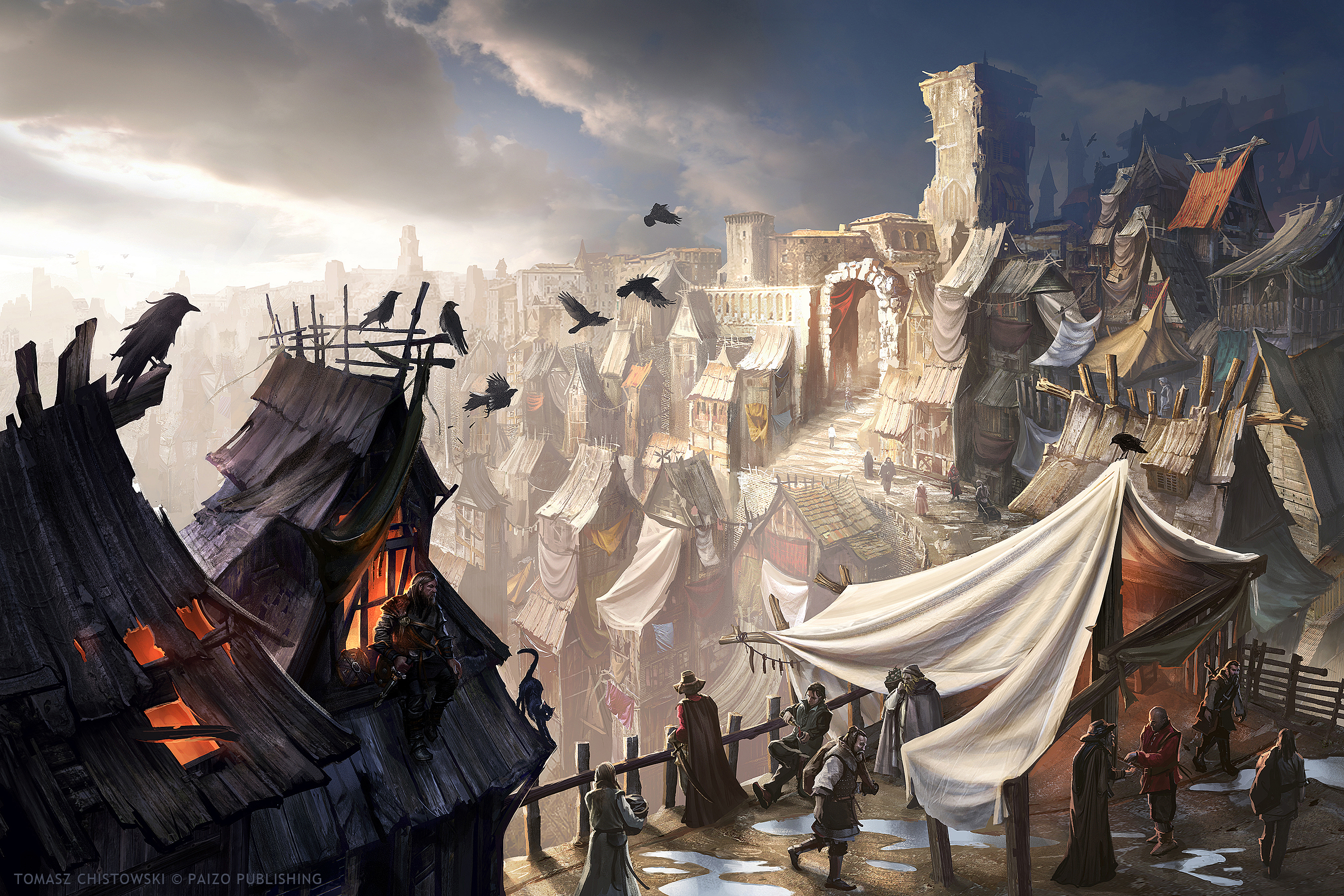 Free download wallpaper People, Fantasy, City, Building, House on your PC desktop