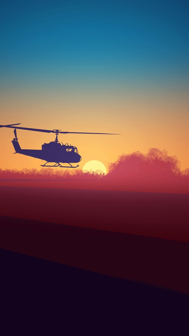 Скачати мобільні шпалери Вертоліт, Військовий, Захід Сонця, Дзвіночок Uh 1 Ірокез, Військові Вертольоти безкоштовно.