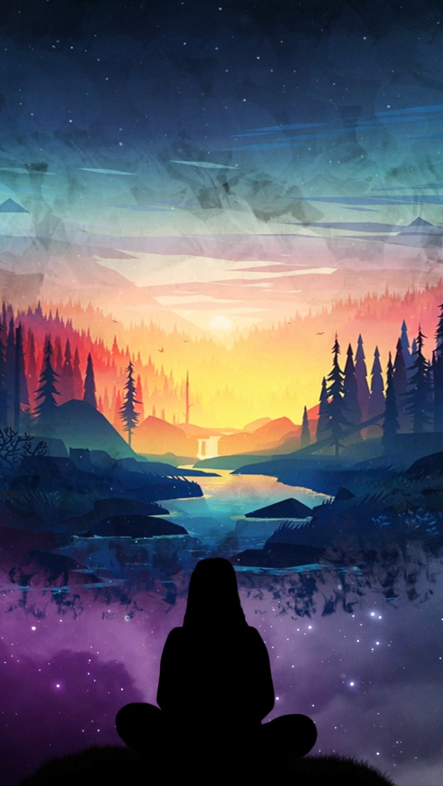 Download mobile wallpaper Landscape, Nature, Silhouette, Forest, Sunrise, Artistic, River for free.
