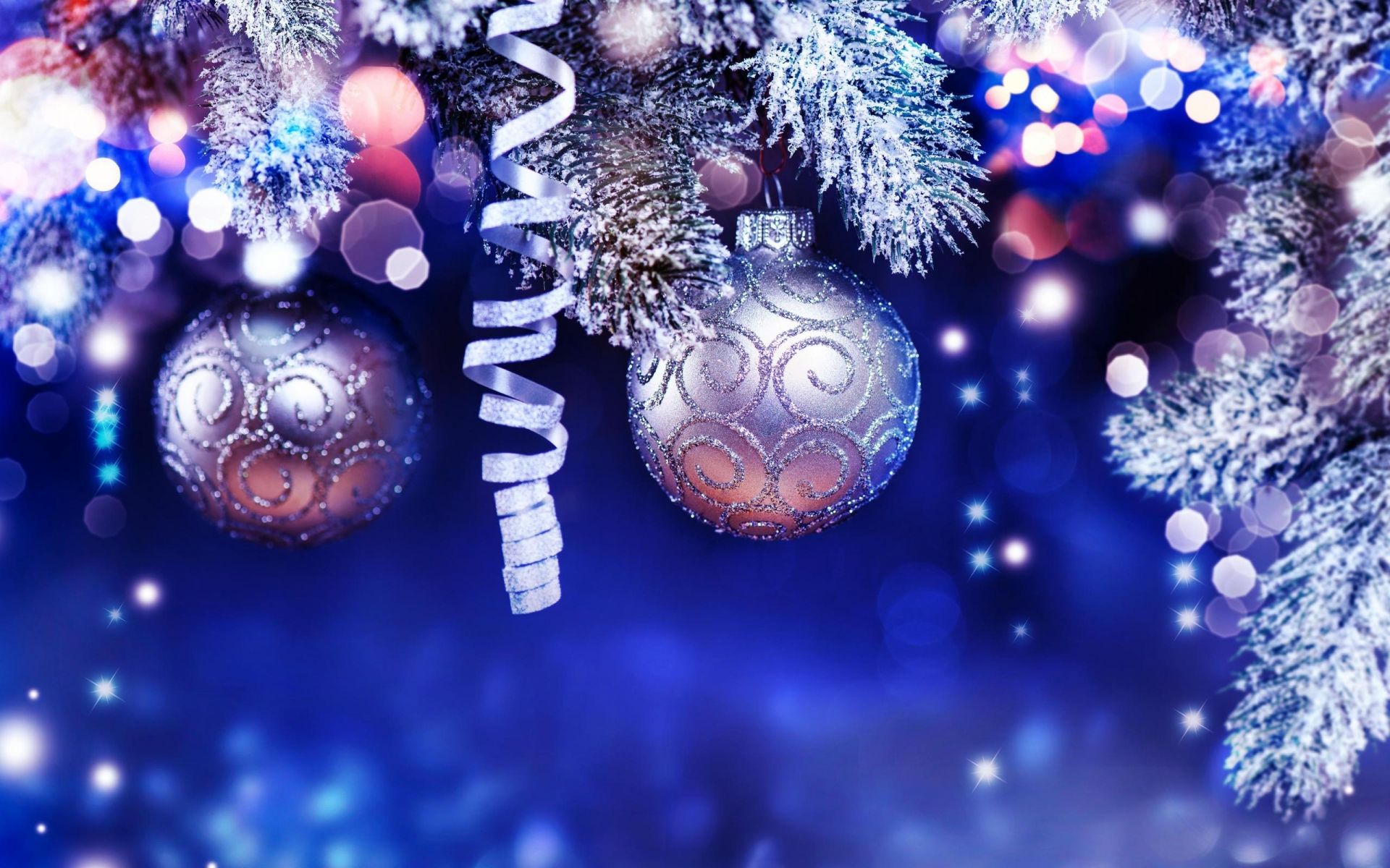 Free download wallpaper Christmas, Holiday, Bokeh, Ribbon, Christmas Ornaments on your PC desktop