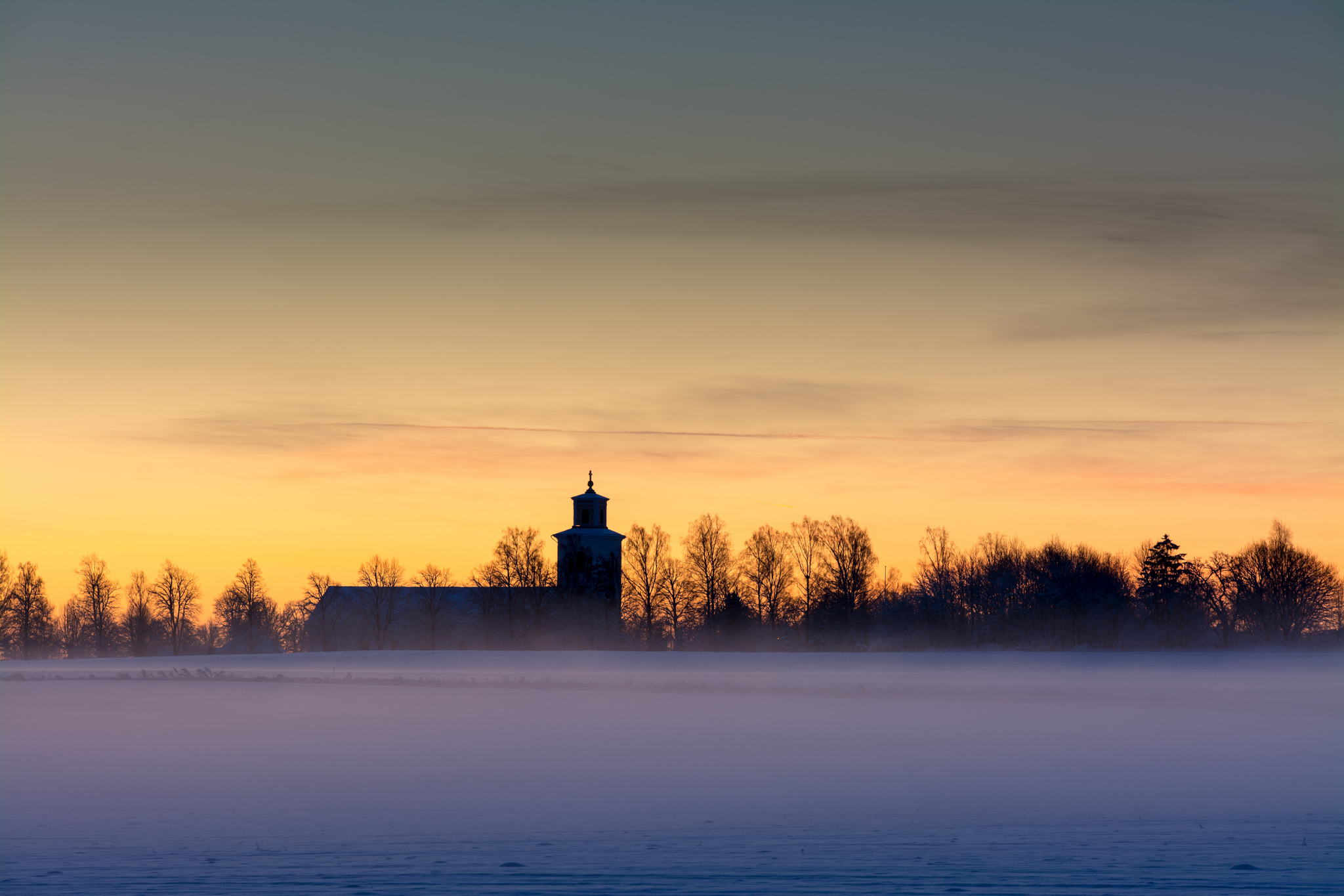 Descarga gratuita de fondo de pantalla para móvil de Paisaje, Cielo, Nieve, Iglesia, Fotografía, Atardecer.