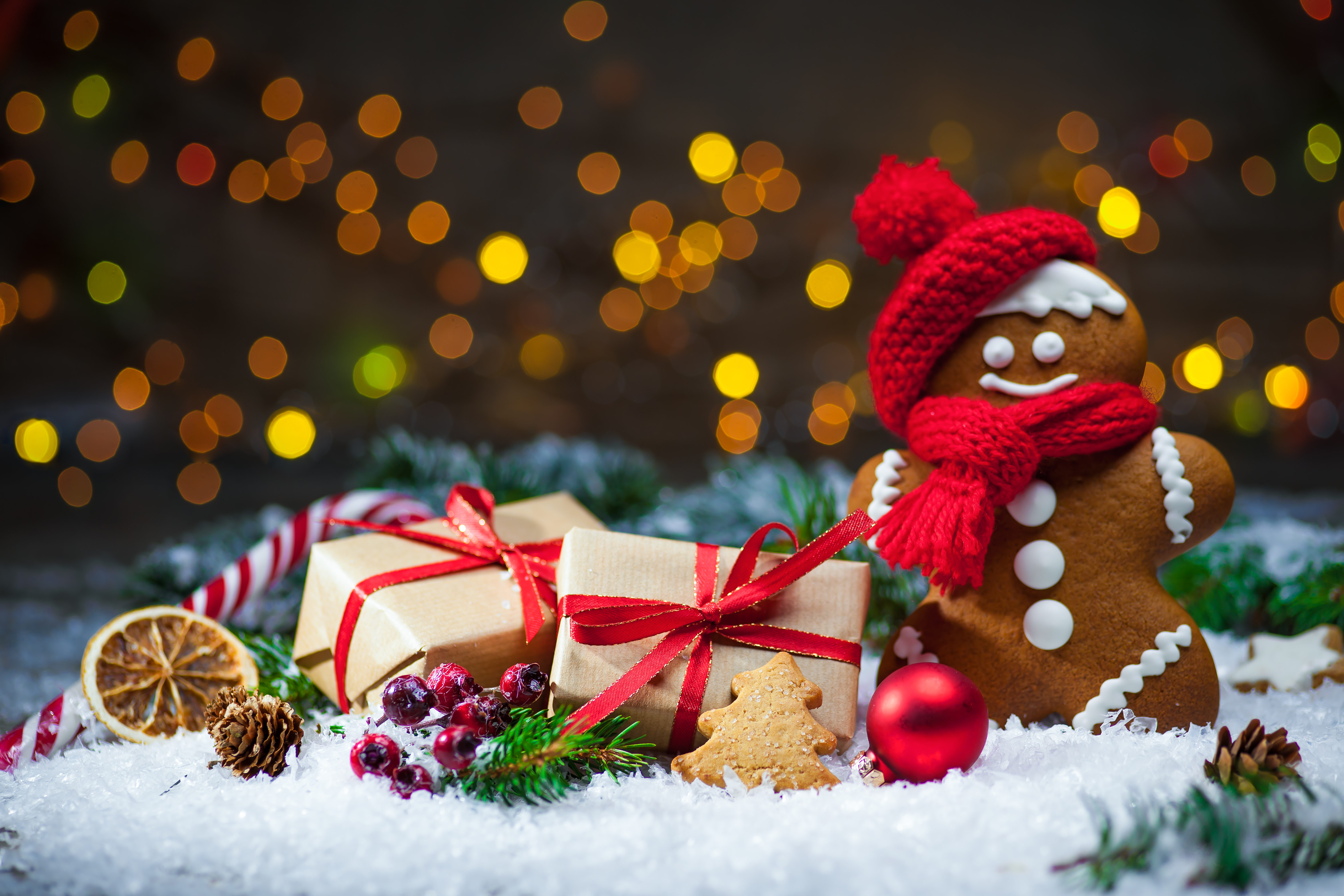Téléchargez des papiers peints mobile Noël, Vacances, Cadeau, Bokeh, Biscuit, Pain D'épice gratuitement.
