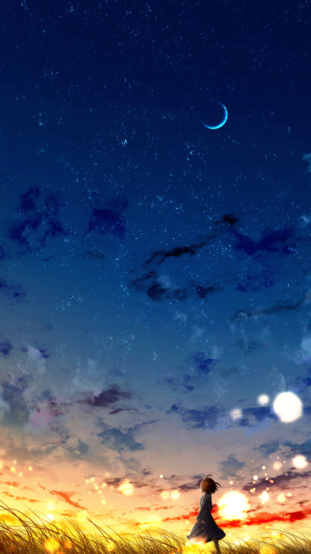 Descarga gratuita de fondo de pantalla para móvil de Cielo, Cielo Estrellado, Animado, Atardecer.