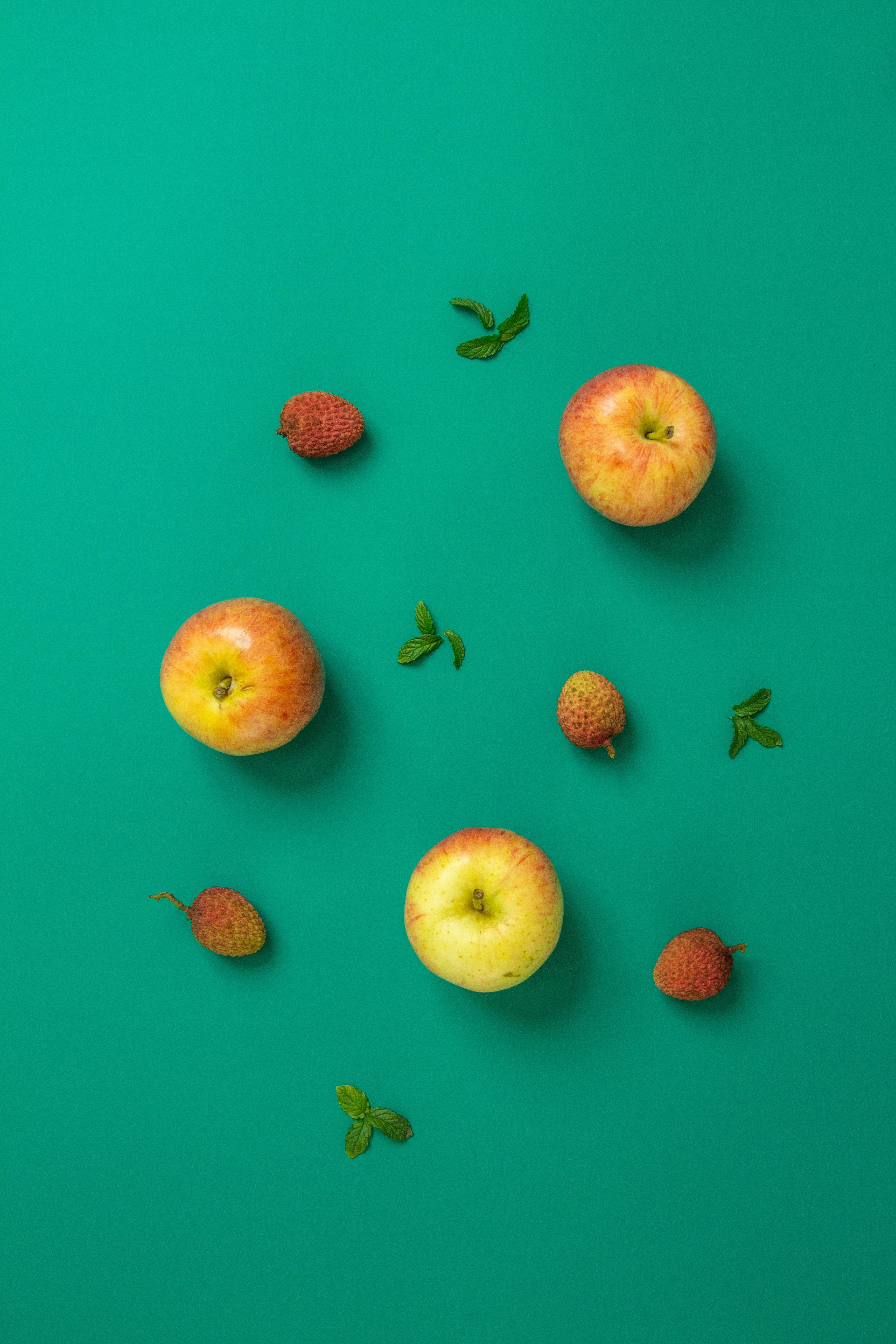 fruits, food, strawberry, apples, mint desktop HD wallpaper