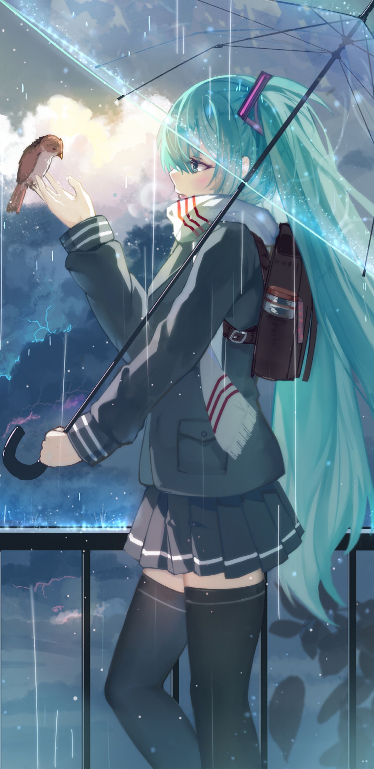 Download mobile wallpaper Anime, Rain, Umbrella, Vocaloid, Hatsune Miku, Long Hair for free.
