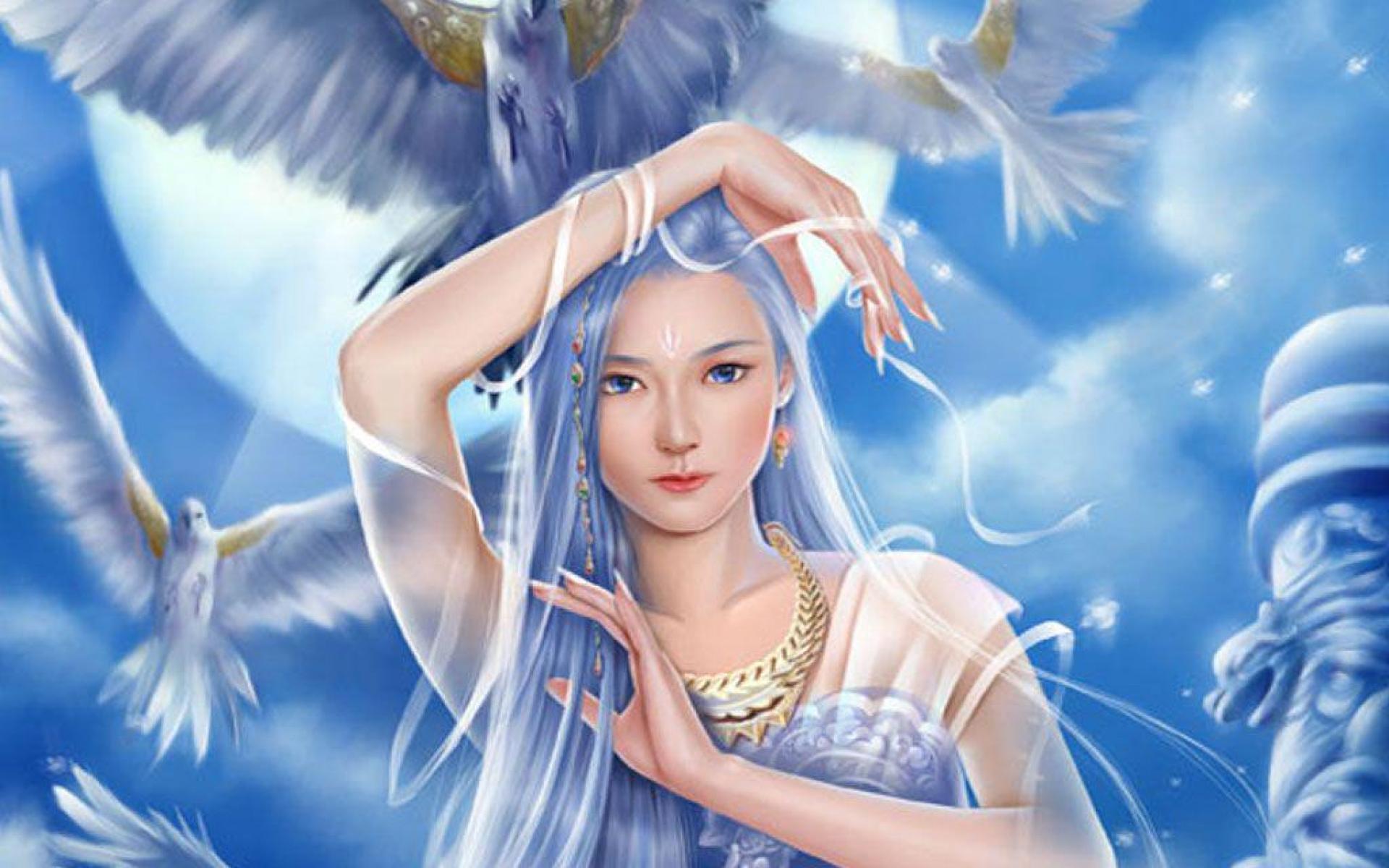 Download mobile wallpaper Fantasy, Bird, Women for free.