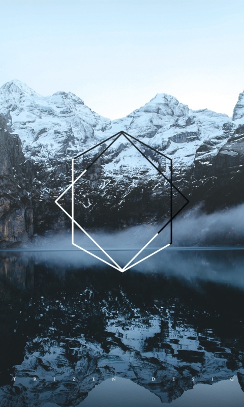 Download mobile wallpaper Nature, Snow, Lake, Reflection, Fog, Glacier, Artistic, Polyscape for free.
