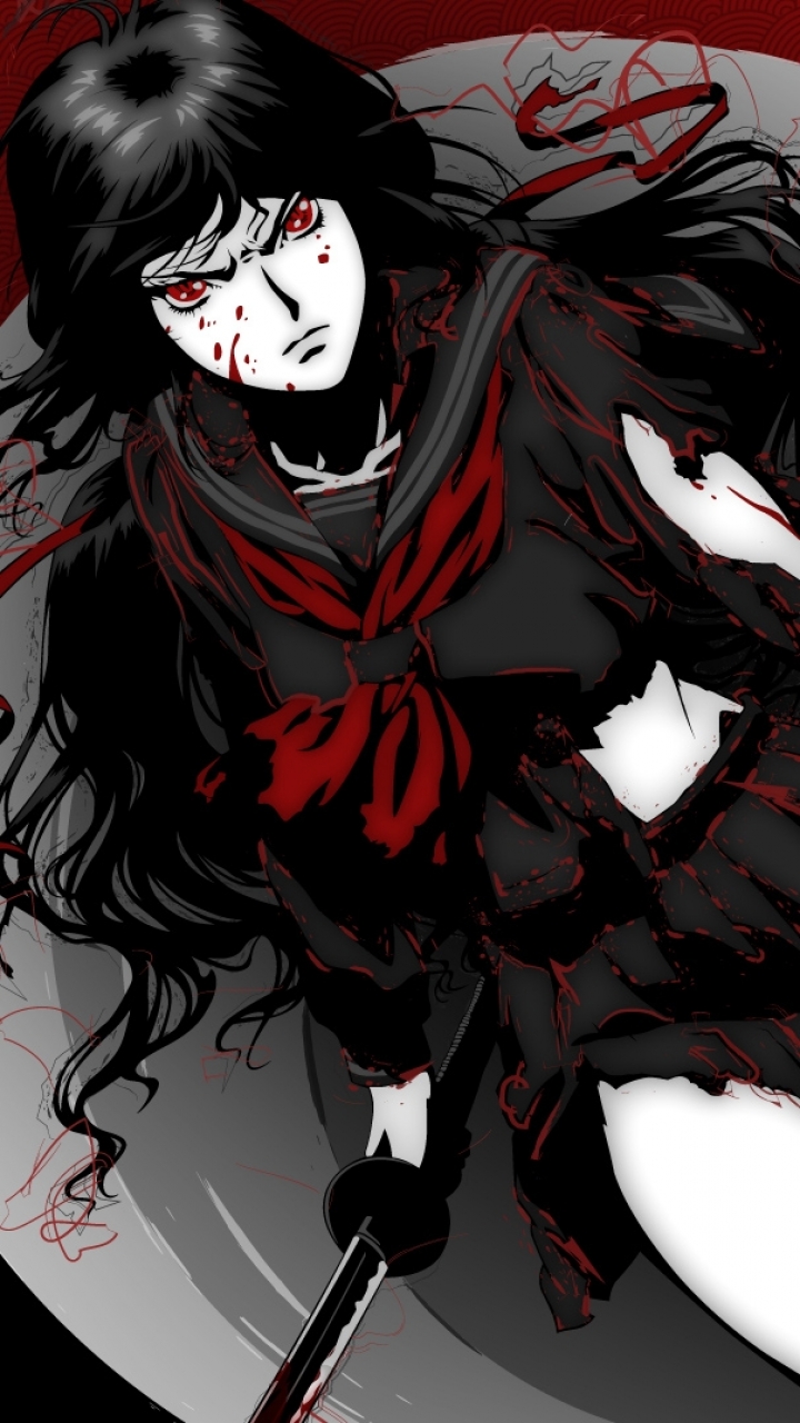 Download mobile wallpaper Anime, Weapon, Blood, Dark, Katana, Red Eyes, Blood C for free.