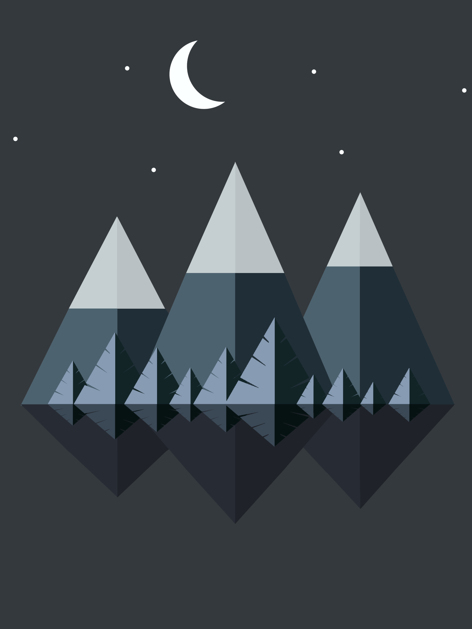 Download mobile wallpaper Stars, Moon, Mountain, Tree, Minimalism, Artistic for free.