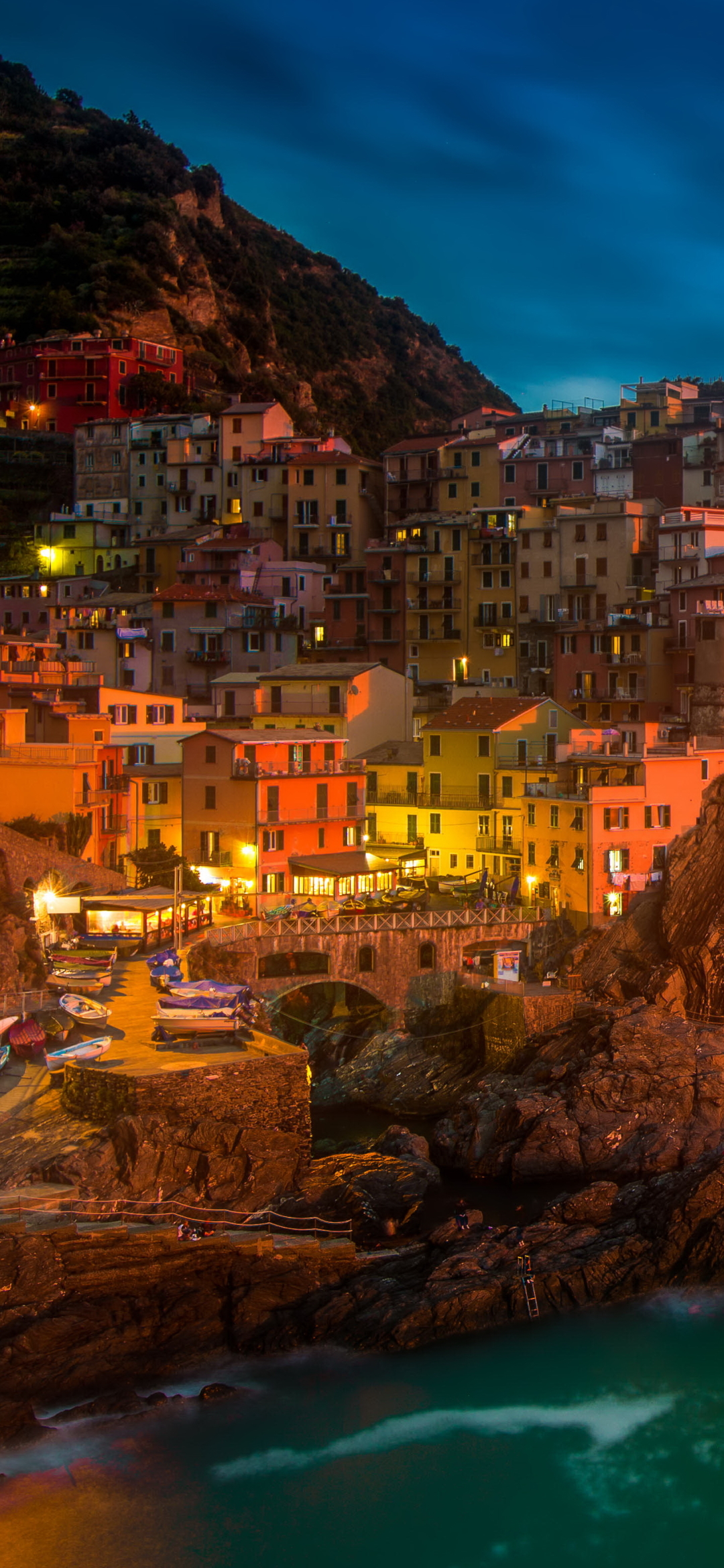 Download mobile wallpaper Night, Italy, Light, Cloud, Manarola, Man Made, Towns for free.