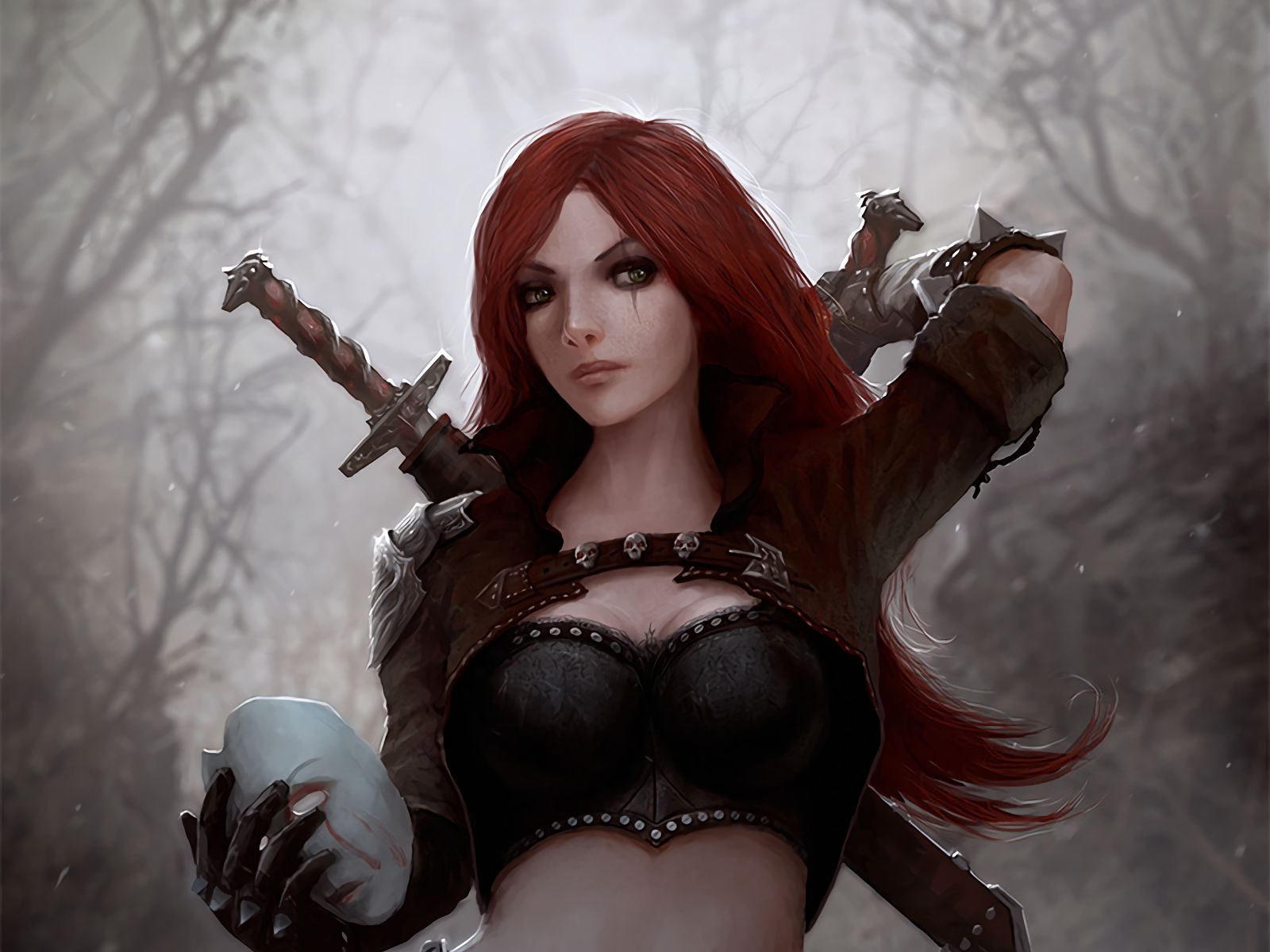 Free download wallpaper Fantasy, League Of Legends, Sword, Video Game, Red Hair, Woman Warrior, Katarina (League Of Legends) on your PC desktop
