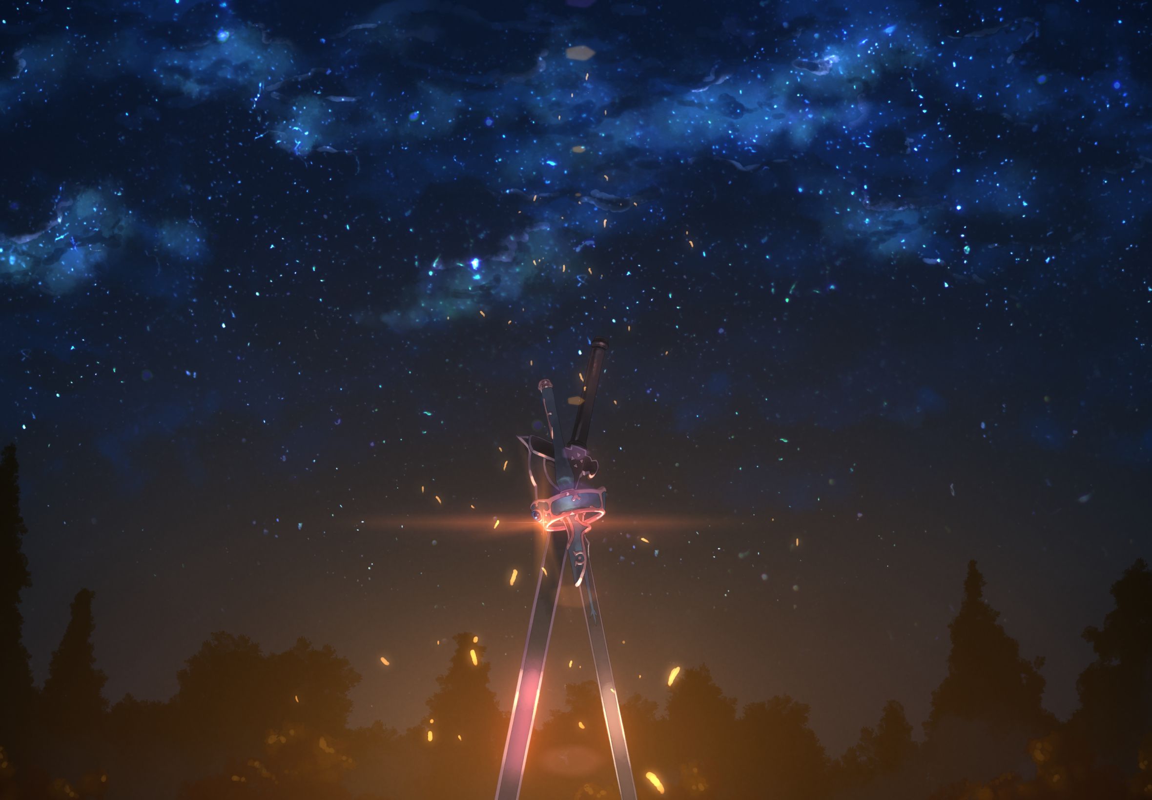 Download mobile wallpaper Anime, Sky, Stars, Night, Weapon, Sword Art Online, Sword for free.