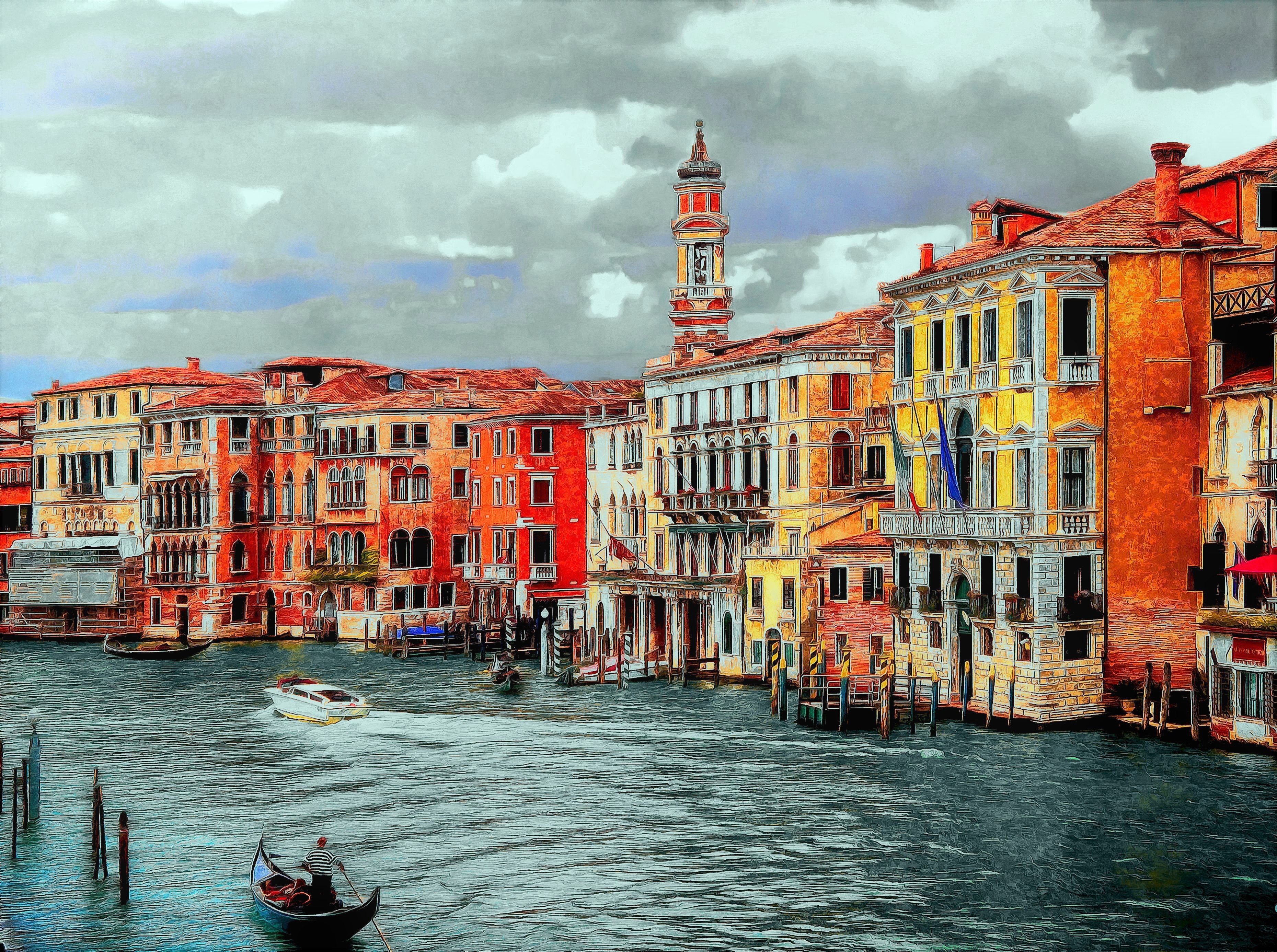 416486壁紙のダウンロードマンメイド, ヴェネツィア, 建物, カラフル, ゴンドラ, 大運河, イタリア, 都市-スクリーンセーバーと写真を無料で
