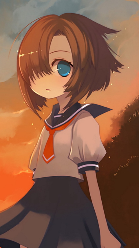 Download mobile wallpaper Anime, Sunset, Blue Eyes, School Uniform, When They Cry, Rena Ryūgū for free.